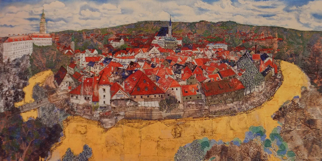 Český Krumlov, malba zlatem
