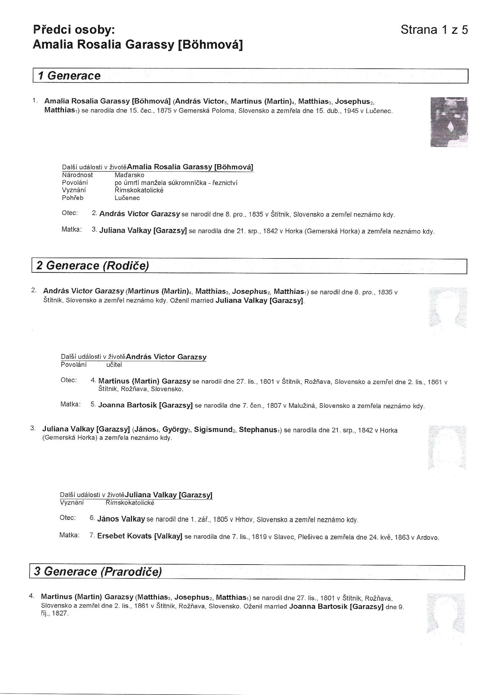 Vyhotovení rodokmenu v otcovské i mateřské linii až do 5. generace