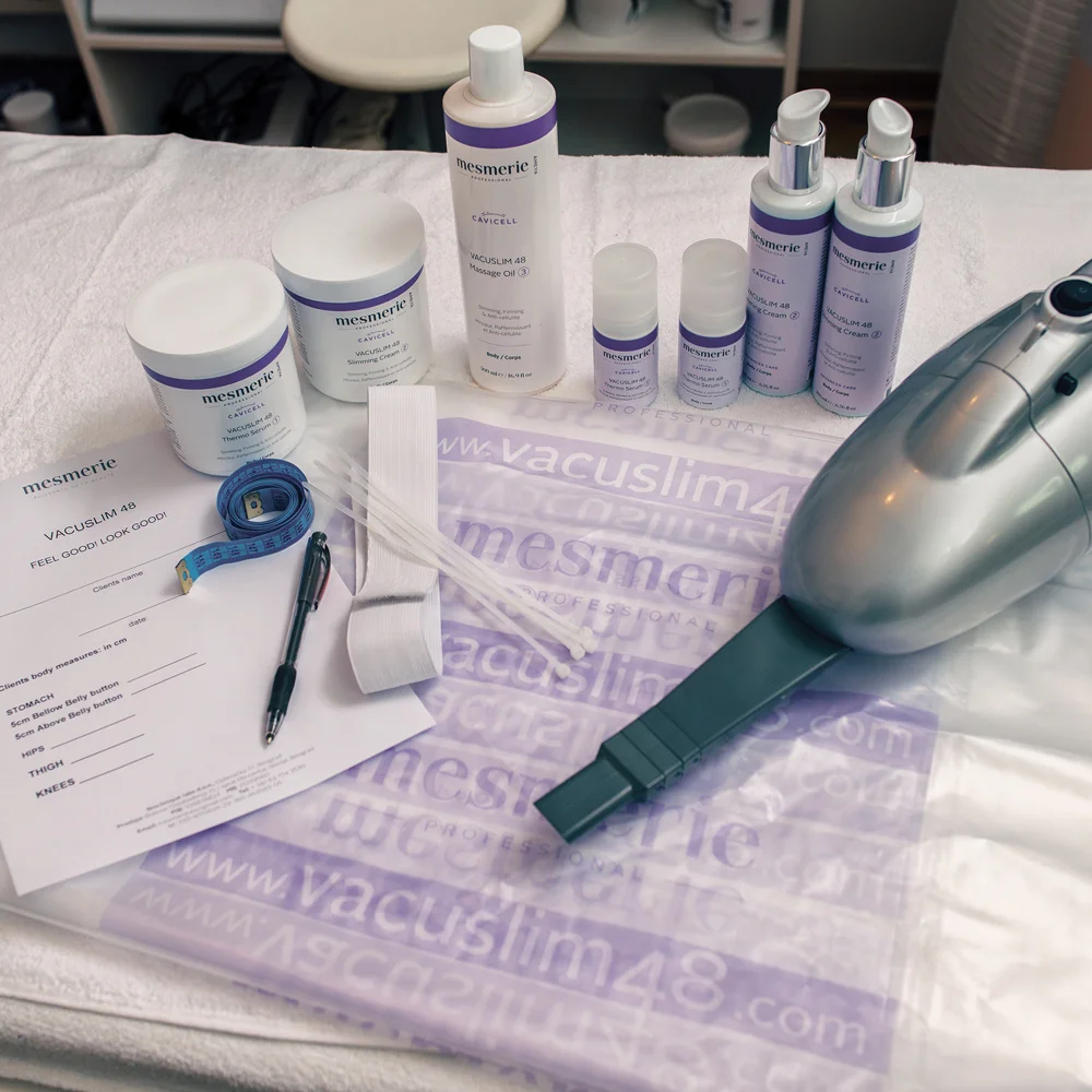 Zeštíhlující a anticelulitidní ošetření: sérum, krém a vakuový pytel, měření před a po