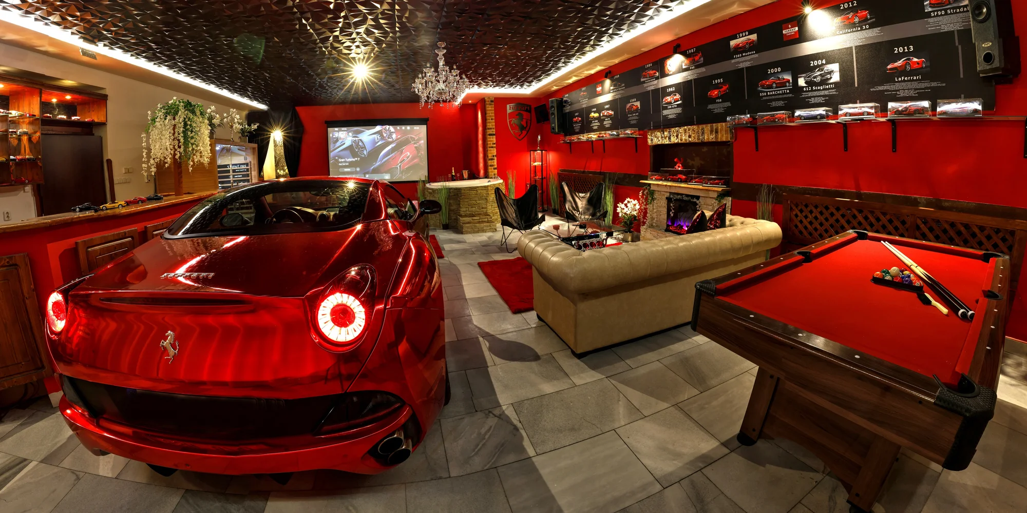 Zážitkový apartmán s vozem Ferrari, wellness, herní konzolí a kulečníkem