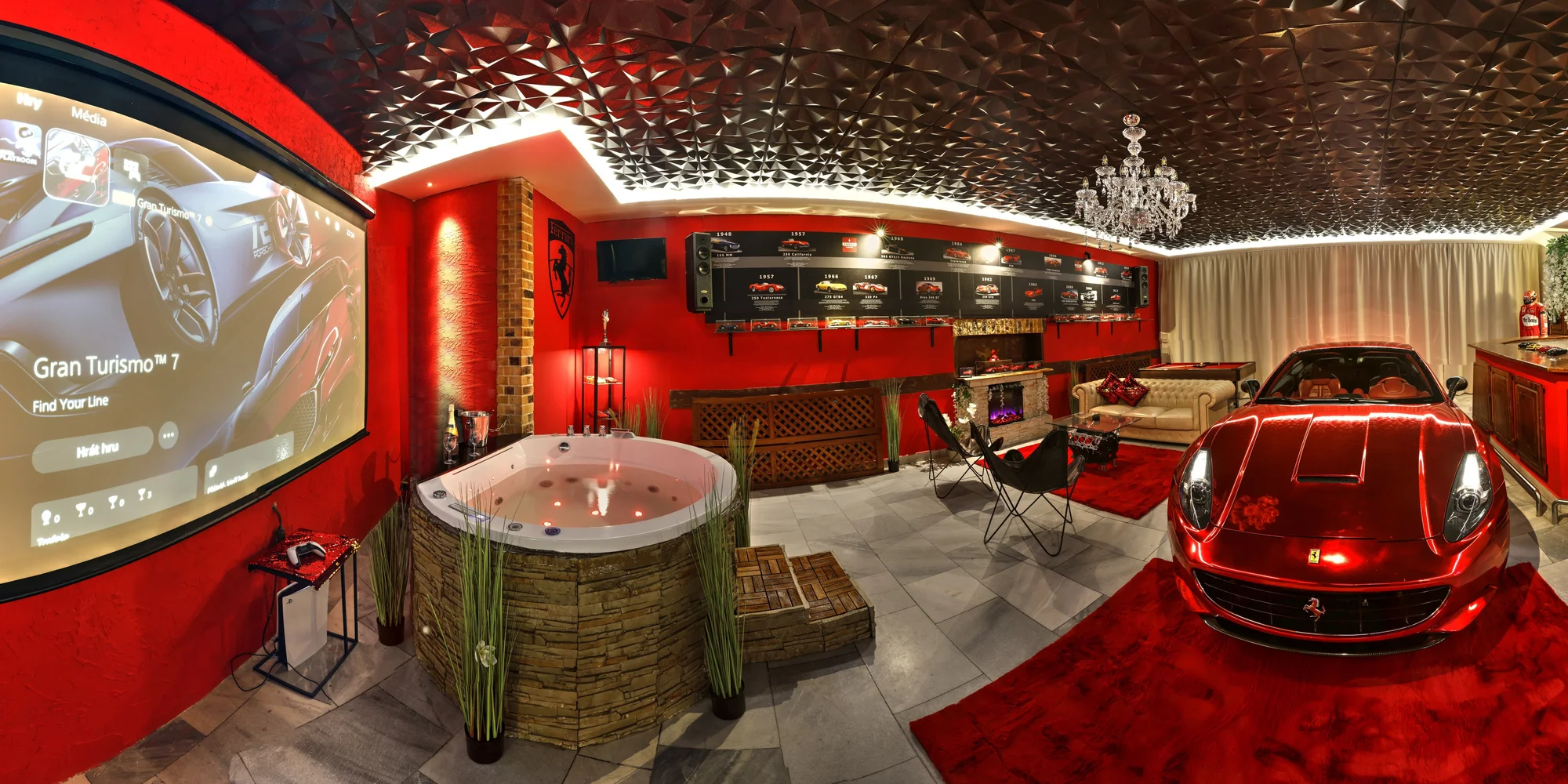 Zážitkový apartmán s vozem Ferrari, wellness, herní konzolí a kulečníkem