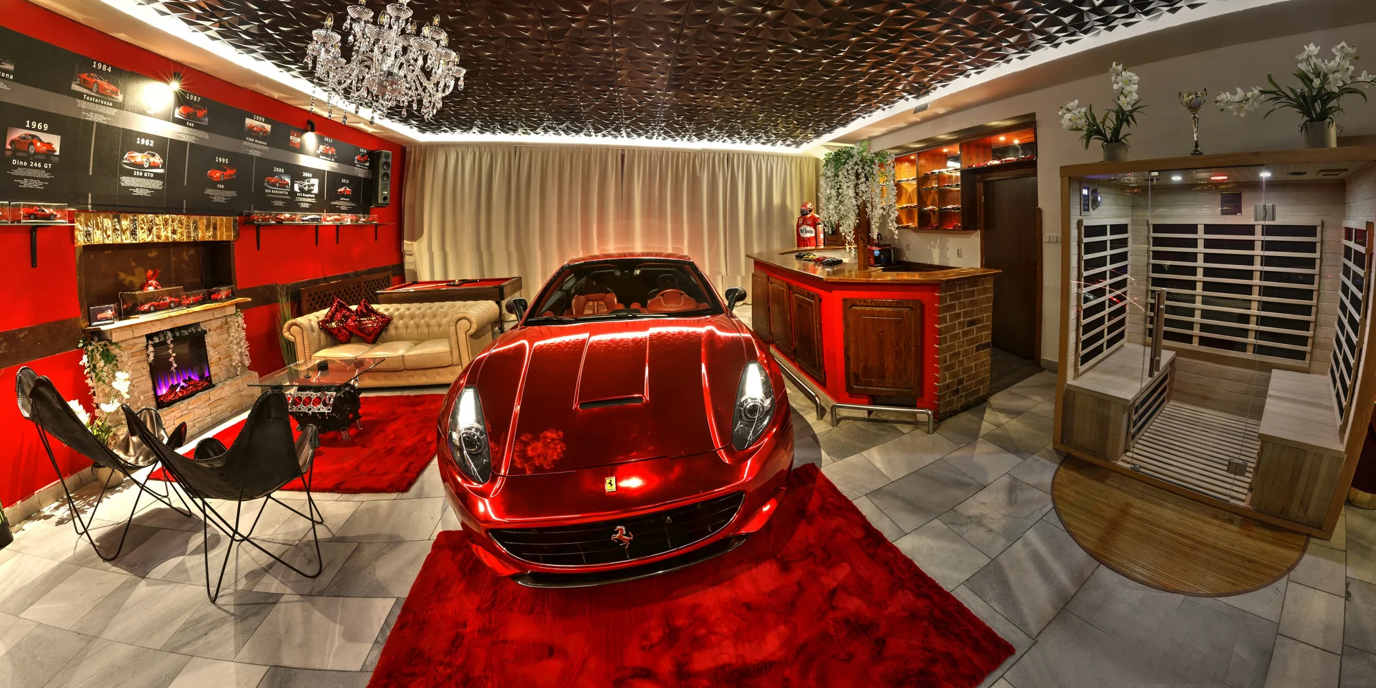 Zážitkový apartmán s vozem Ferrari, wellness, herní konzolí a kulečníkem