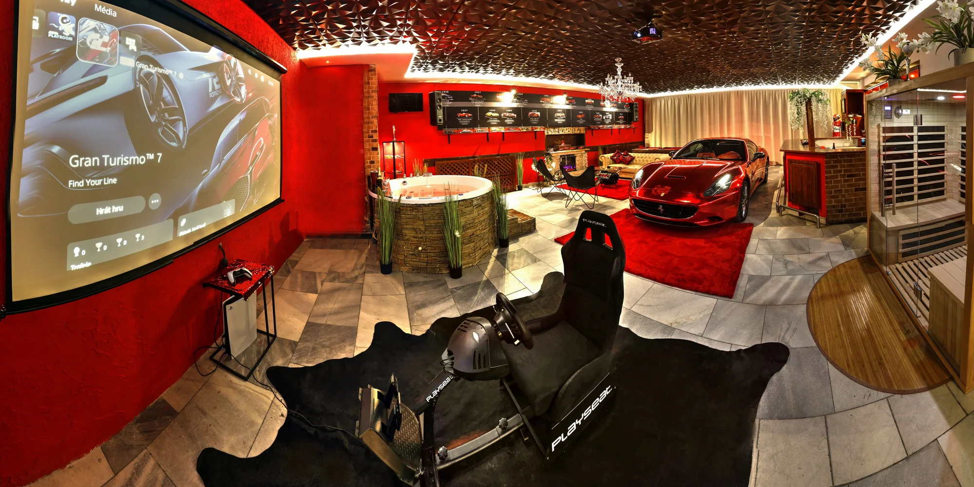 Zážitkový apartmán s vozem Ferrari, wellness, herní konzolí a kulečníkem