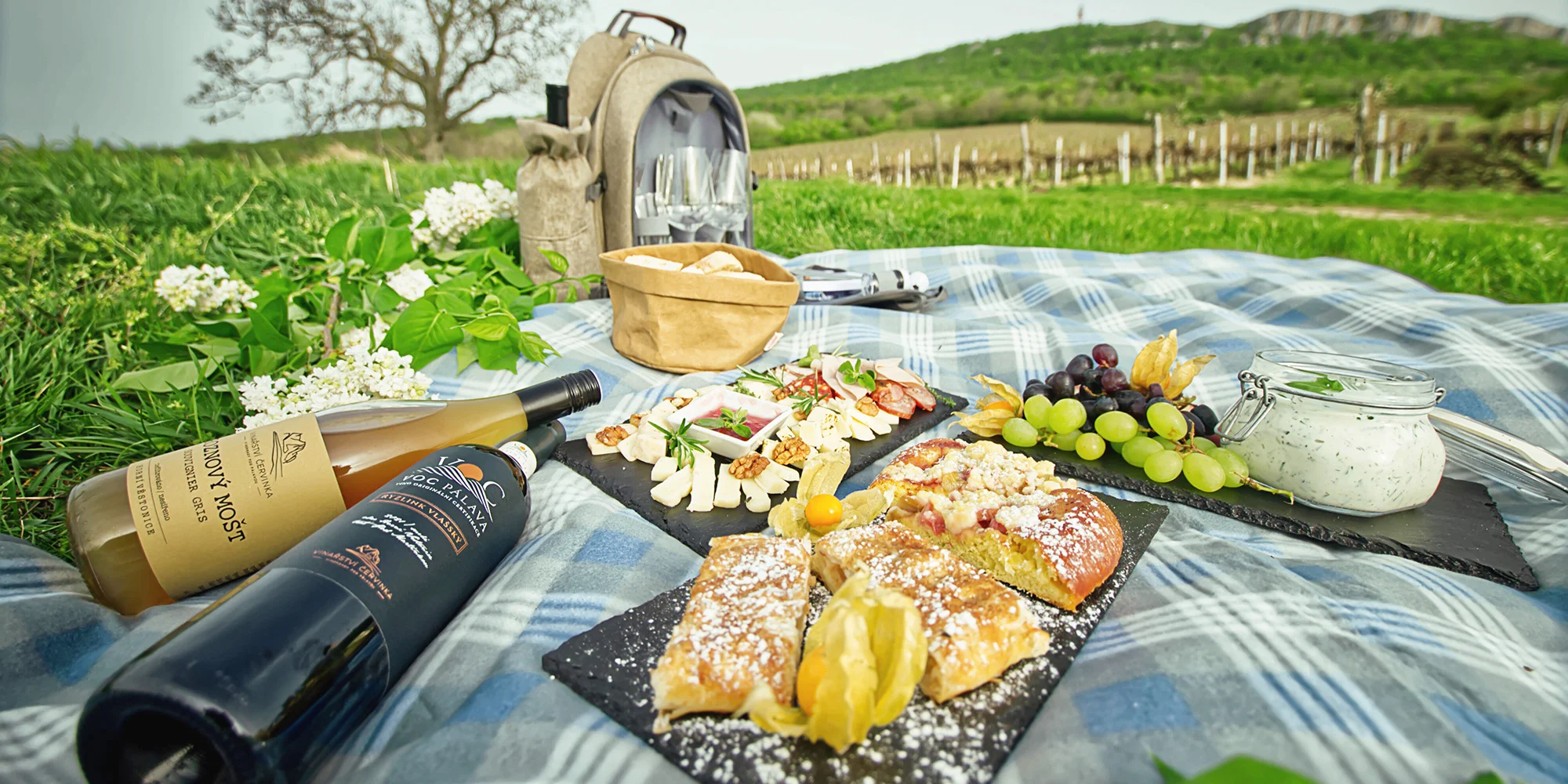 Piknik ve vinici pro 2 osoby: piknikový set s vínem, frizzante i občerstvením