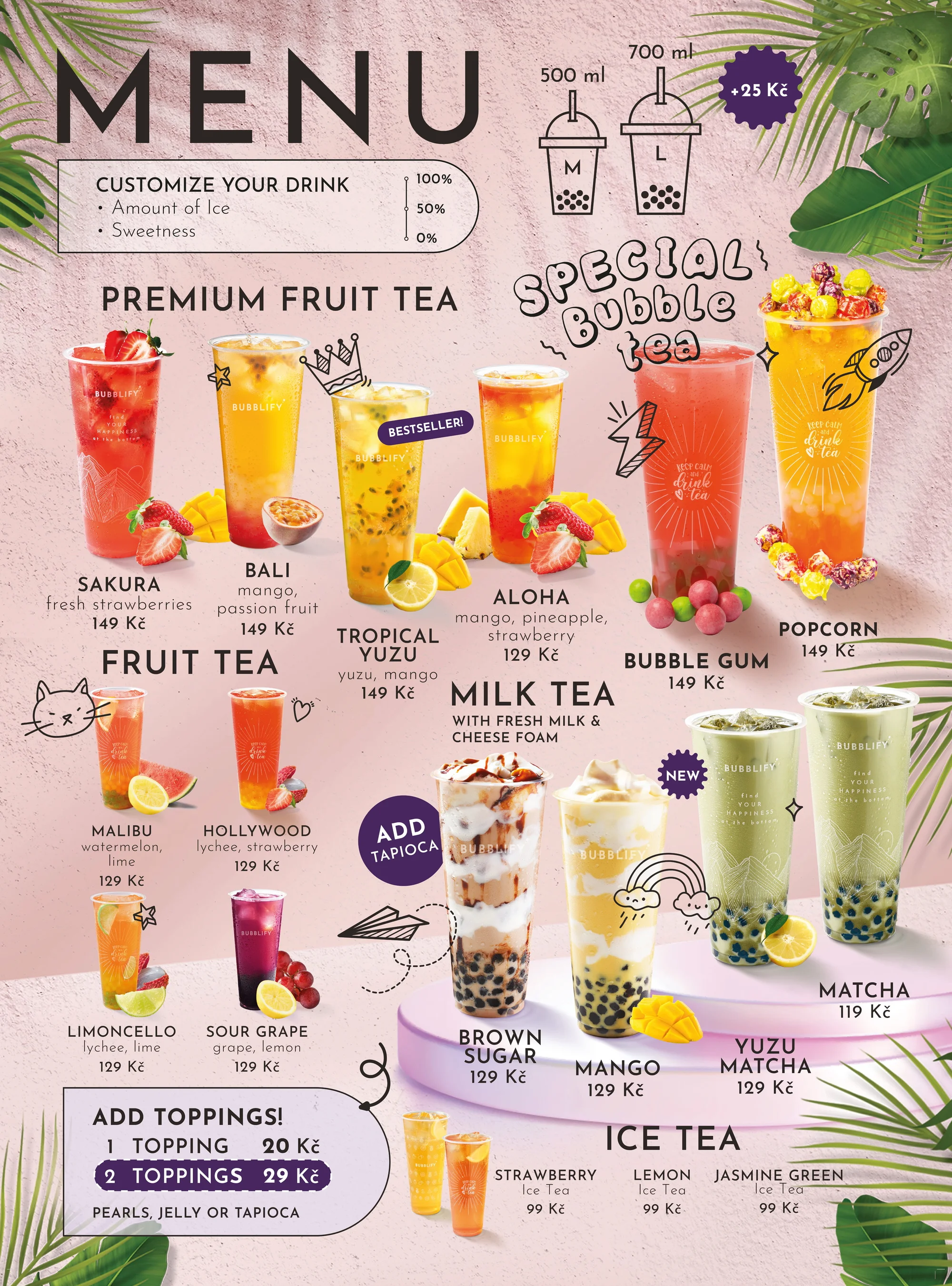 Osvěžující bubble tea podle výběru i toppingy pro 1, 2 nebo 3 osoby
