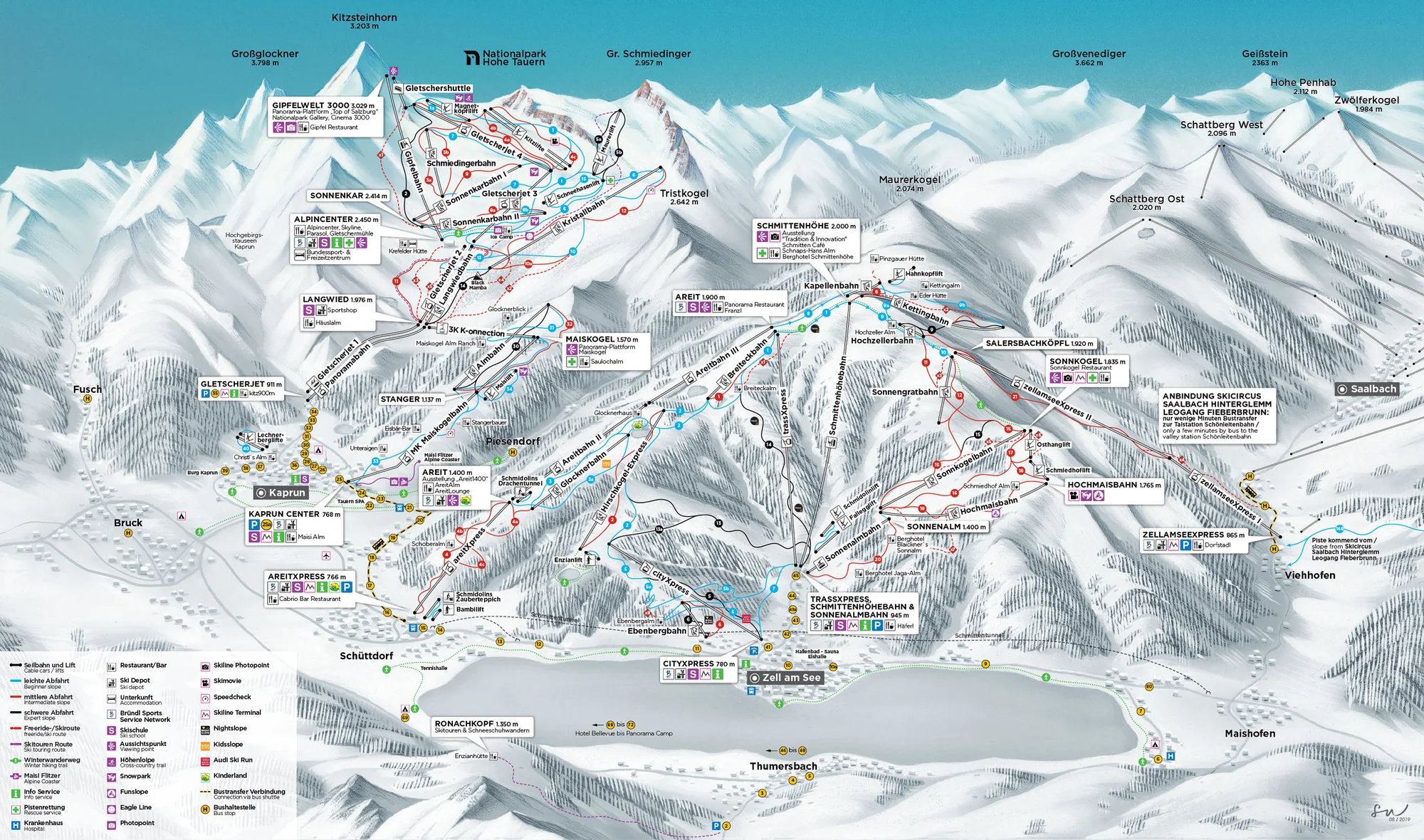 Silvestr na lyžích v Kaprunu: 408 km tratí na ledovci Kitzsteinhorn a svazích Schmittenhöhe