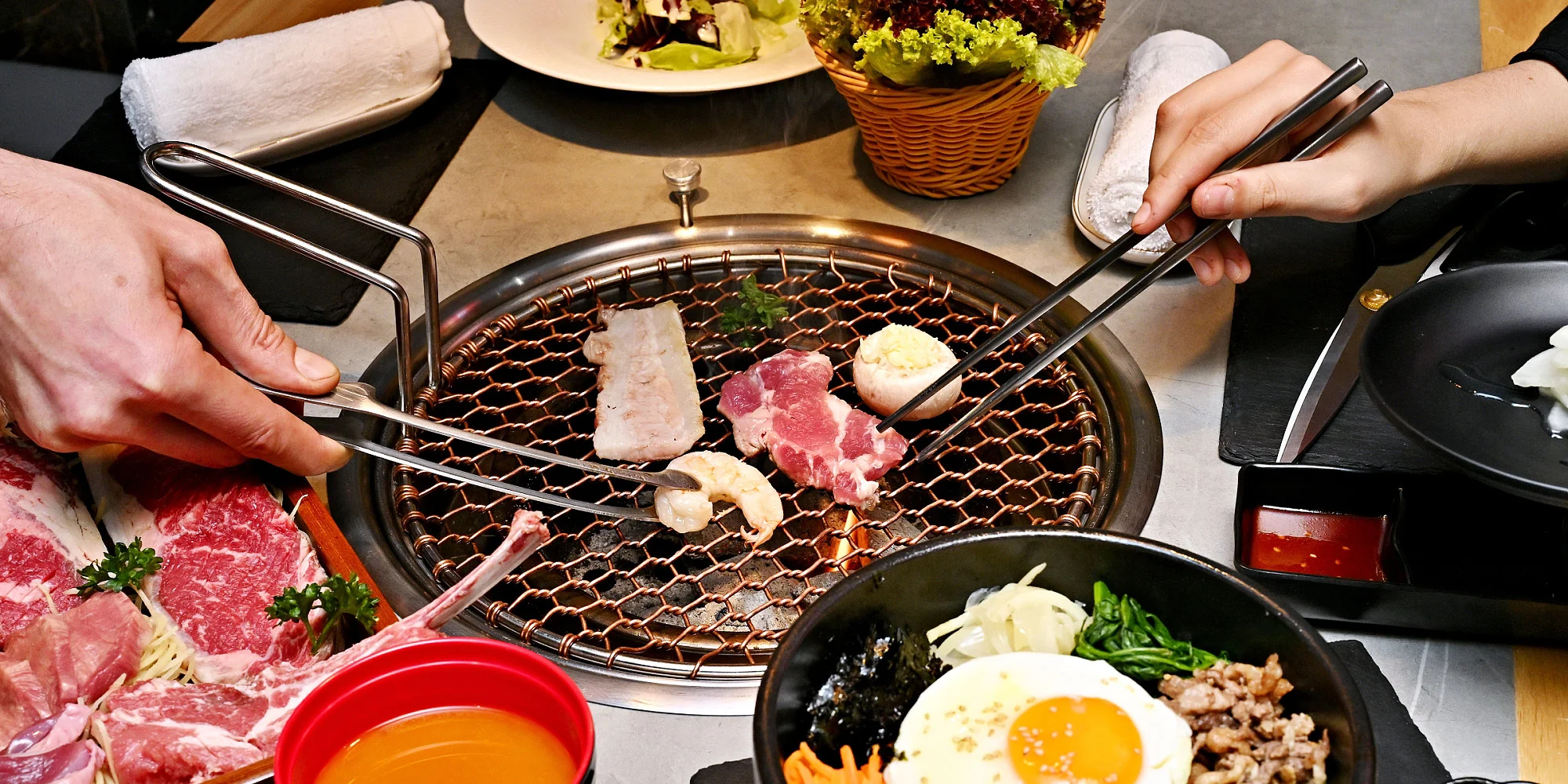 Korejské BBQ: hovězí Wagyu, bůček i krevety pro 2-4 osoby