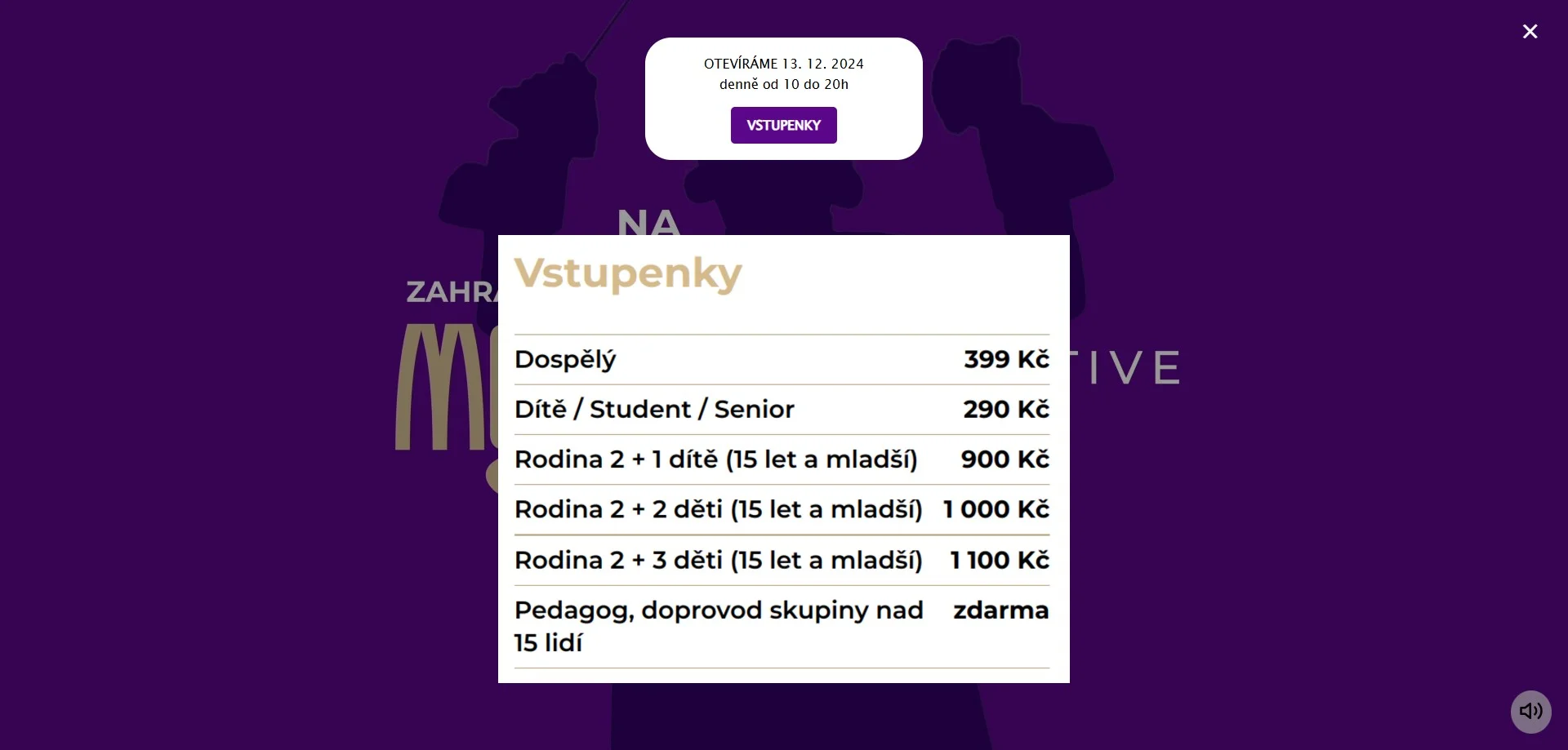 Vstupy do nově otevřeného Mozartova interaktivního muzea pro děti i dospělé