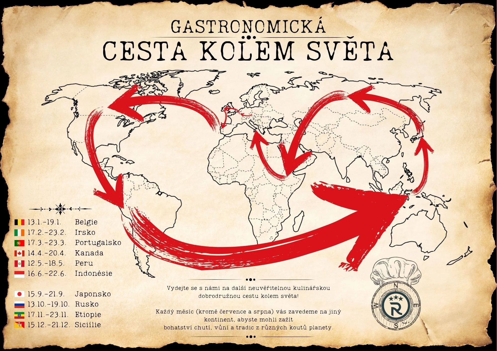 Vouchery na gastronomickou cestu kolem světa v hodnotě 500 až 2000 Kč