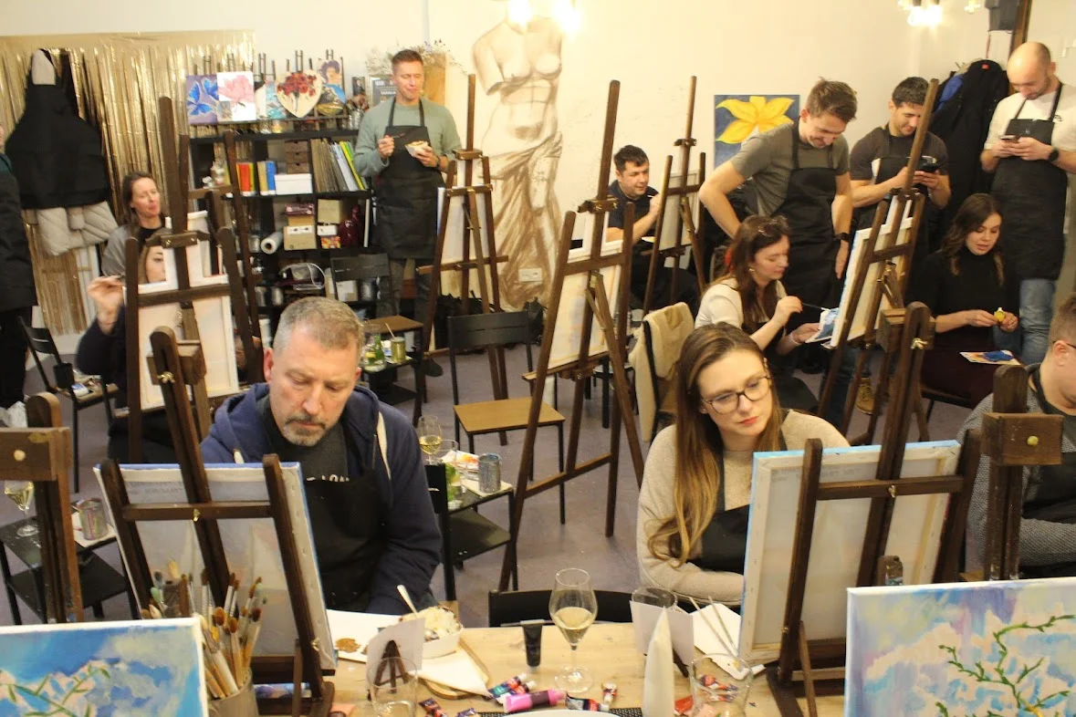 Tříhodinový workshop malování akrylem s možností použití plátkového zlata i stříbra vč. pomůcek