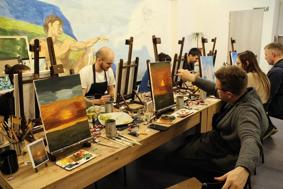 Tříhodinový workshop malování akrylem s možností použití plátkového zlata i stříbra vč. pomůcek