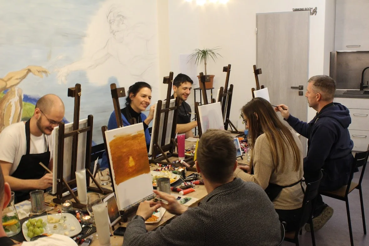 Tříhodinový workshop malování akrylem s možností použití plátkového zlata i stříbra vč. pomůcek