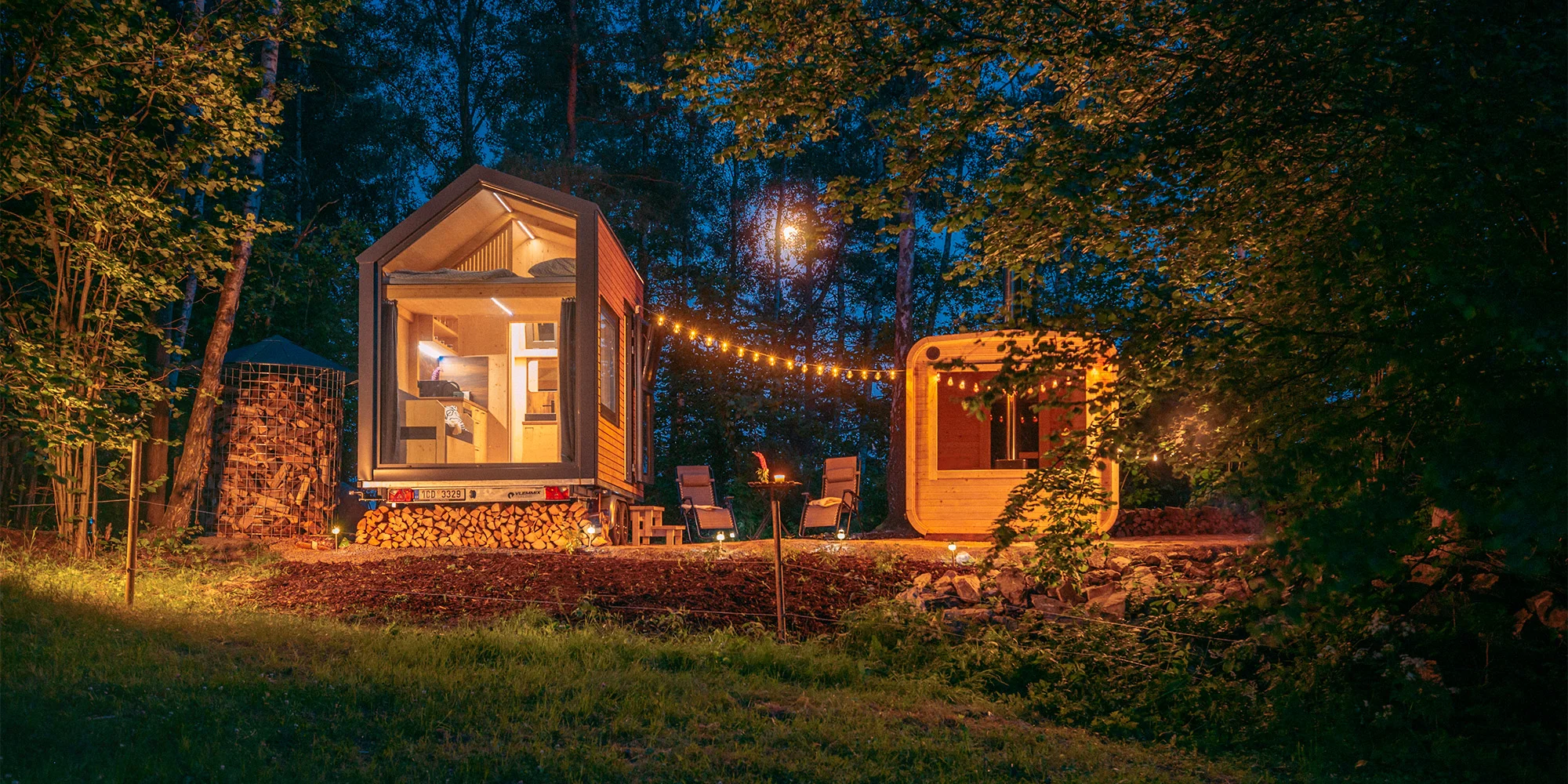 Tiny house v přírodě na Vysočině se saunou i grilem