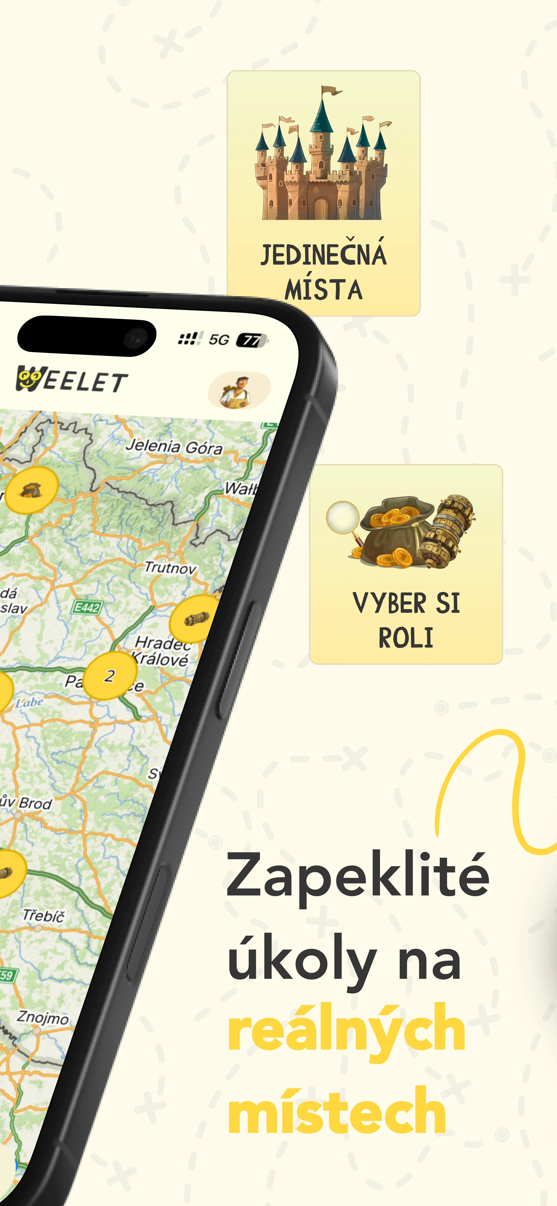Až 5 herních šifrovacích výletů se zábavnou aplikací Weelet po celé republice