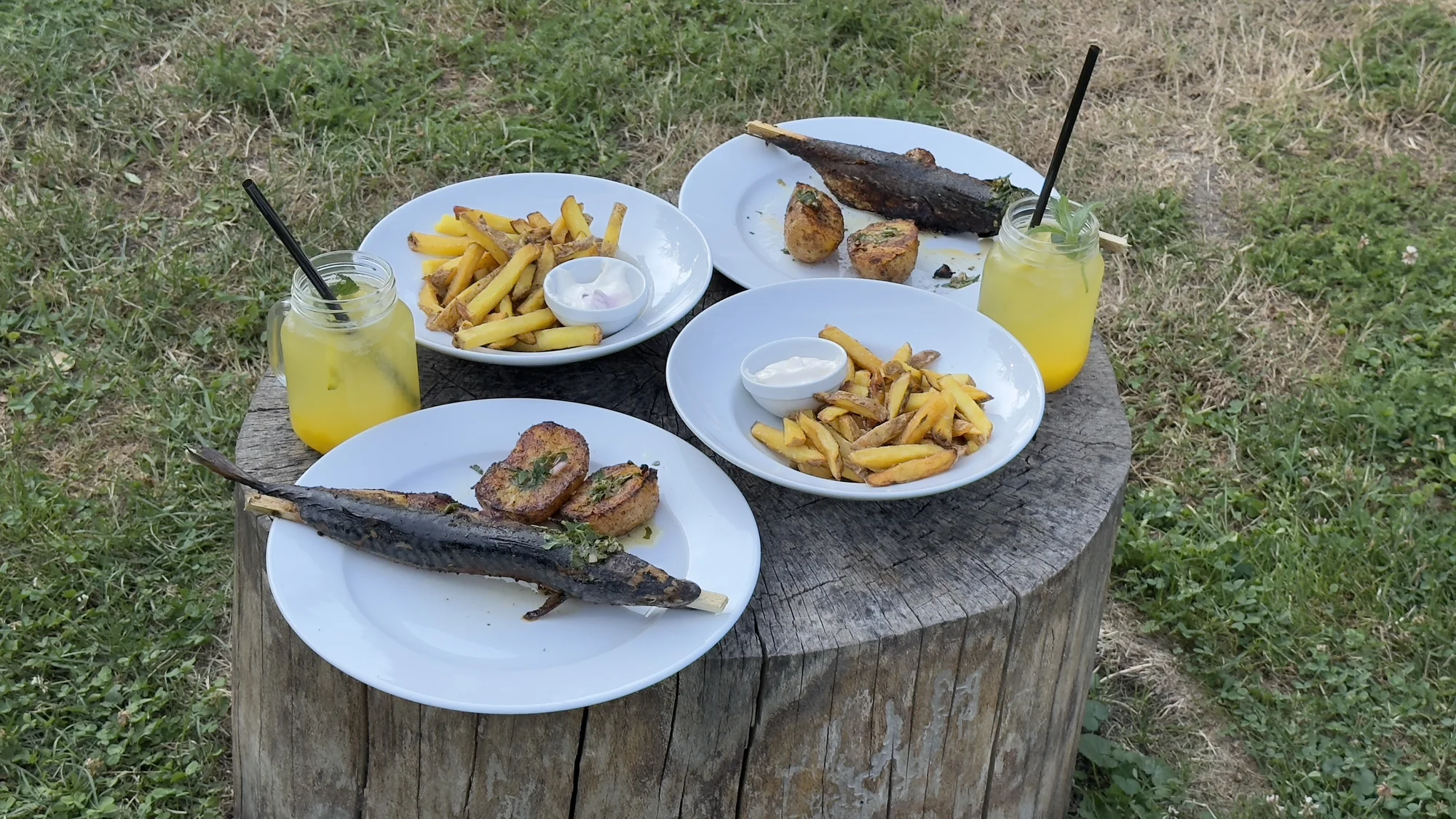 Víkendové grilování: makrela s pečoky, hranolky a limonádou pro 1–4 osoby