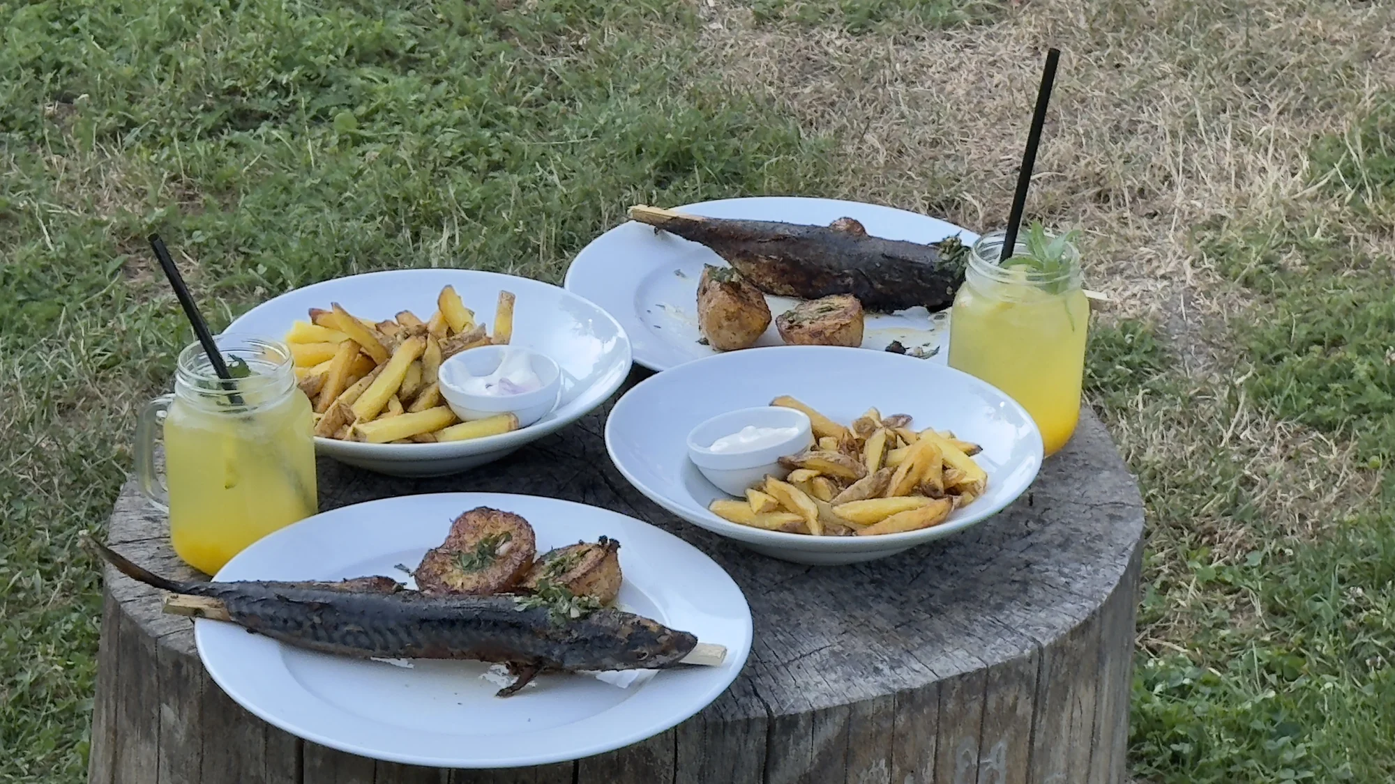 Víkendové grilování: makrela s pečoky, hranolky a limonádou pro 1–4 osoby
