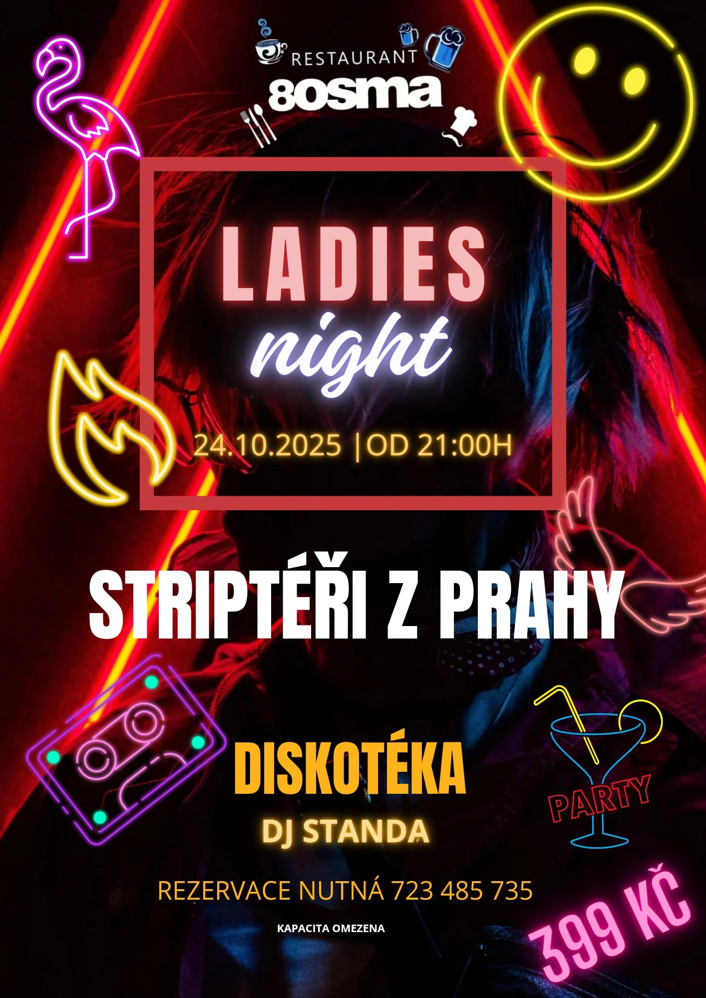 Ladies Night v restauraci 8OSMA: 2x vstupenka na striptýz, láhev prosecca i 300 g kuřecích řízků