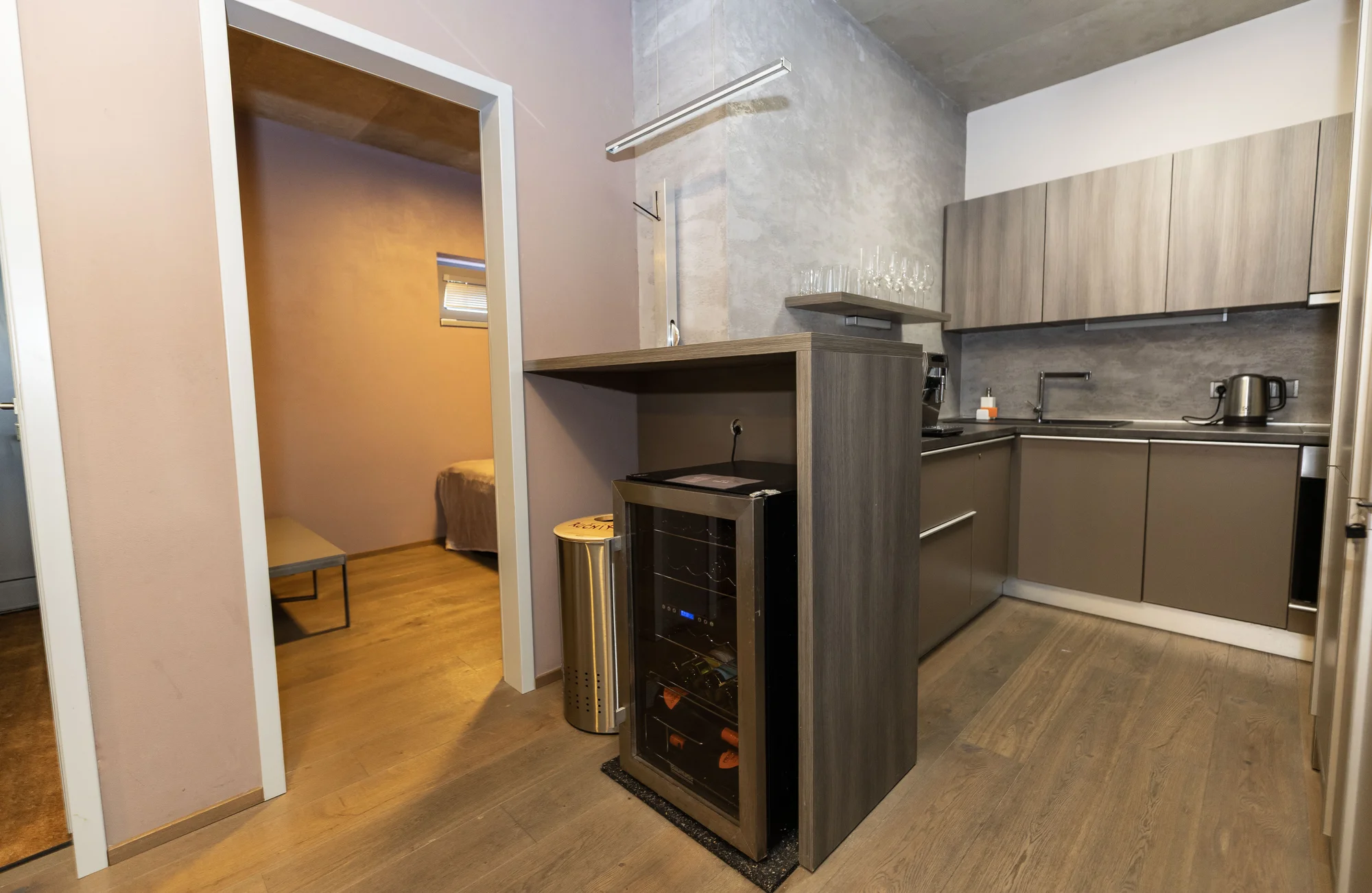 Moderní apartmán s vlastním wellness, bazénem a krbem ve Velkých Popovicích