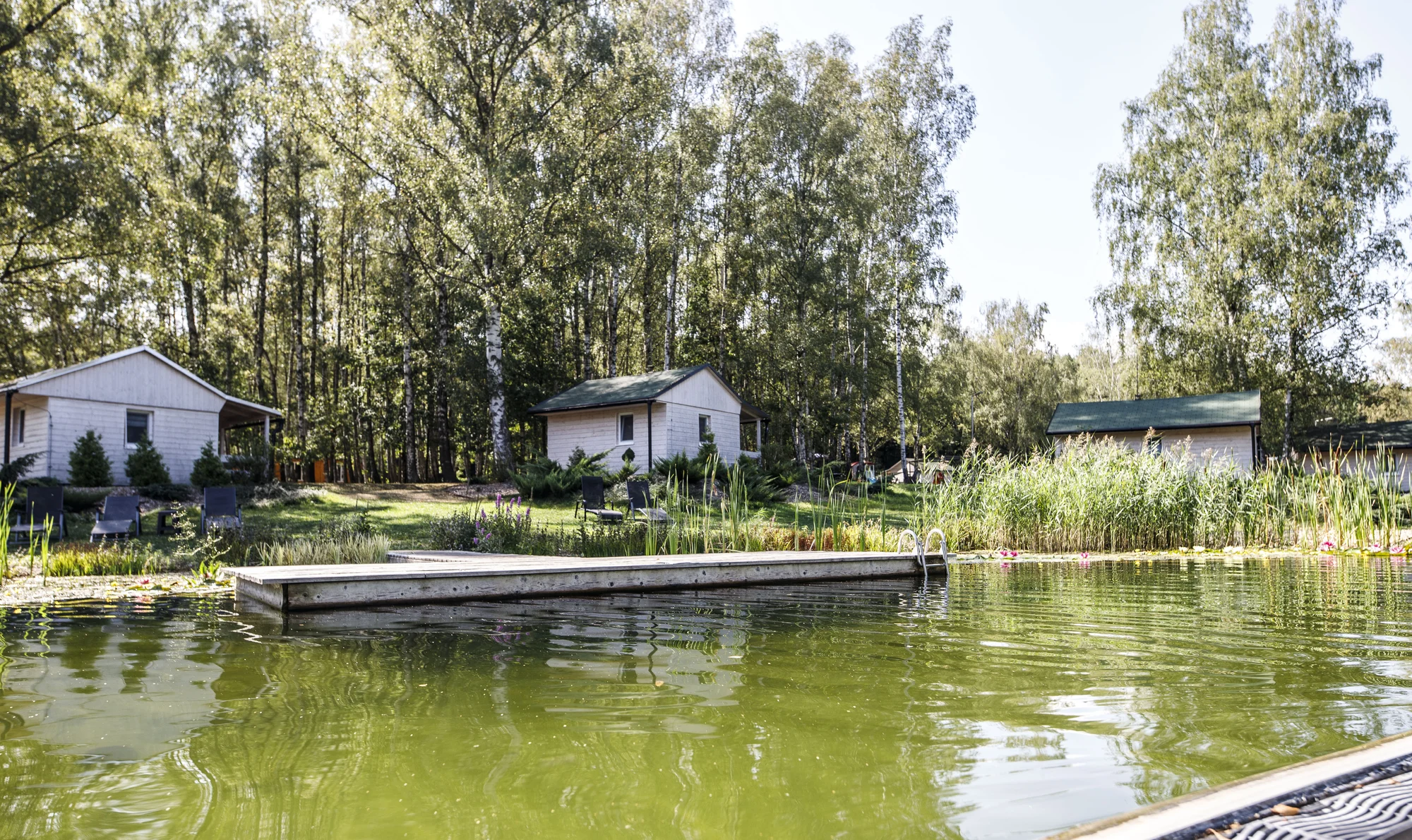 Útulné chatky u rybníka na úpatí Orlických hor pro pár i rodinu: jídlo, sauny a biotop