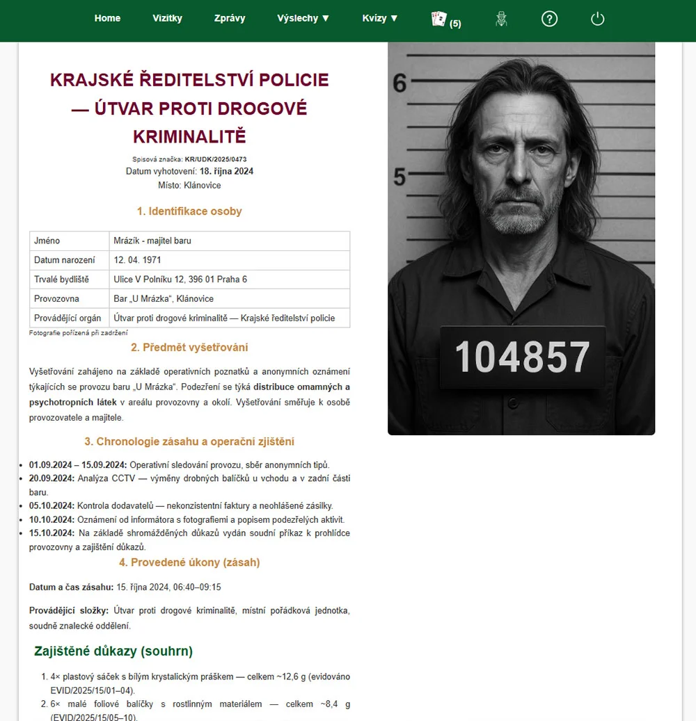 Online detektivní hra: Vražda talentované běžkyně, vč. výslechů a analýzy stop