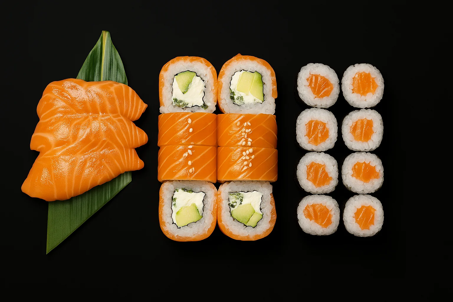 Rozmanité sushi sety s 24-64 kousky, miso či tom yum polévkou, edamame i limonádou