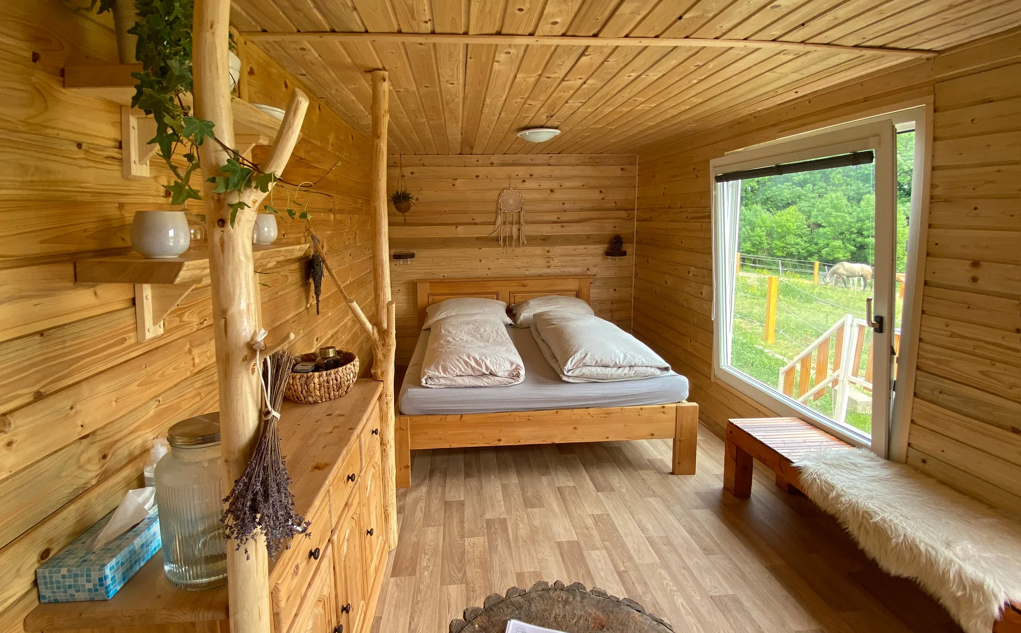 Pobyt mezi zvířátky na ranči: karavan, chatka či maringotka, mini zoo, koně a možnost snídaní