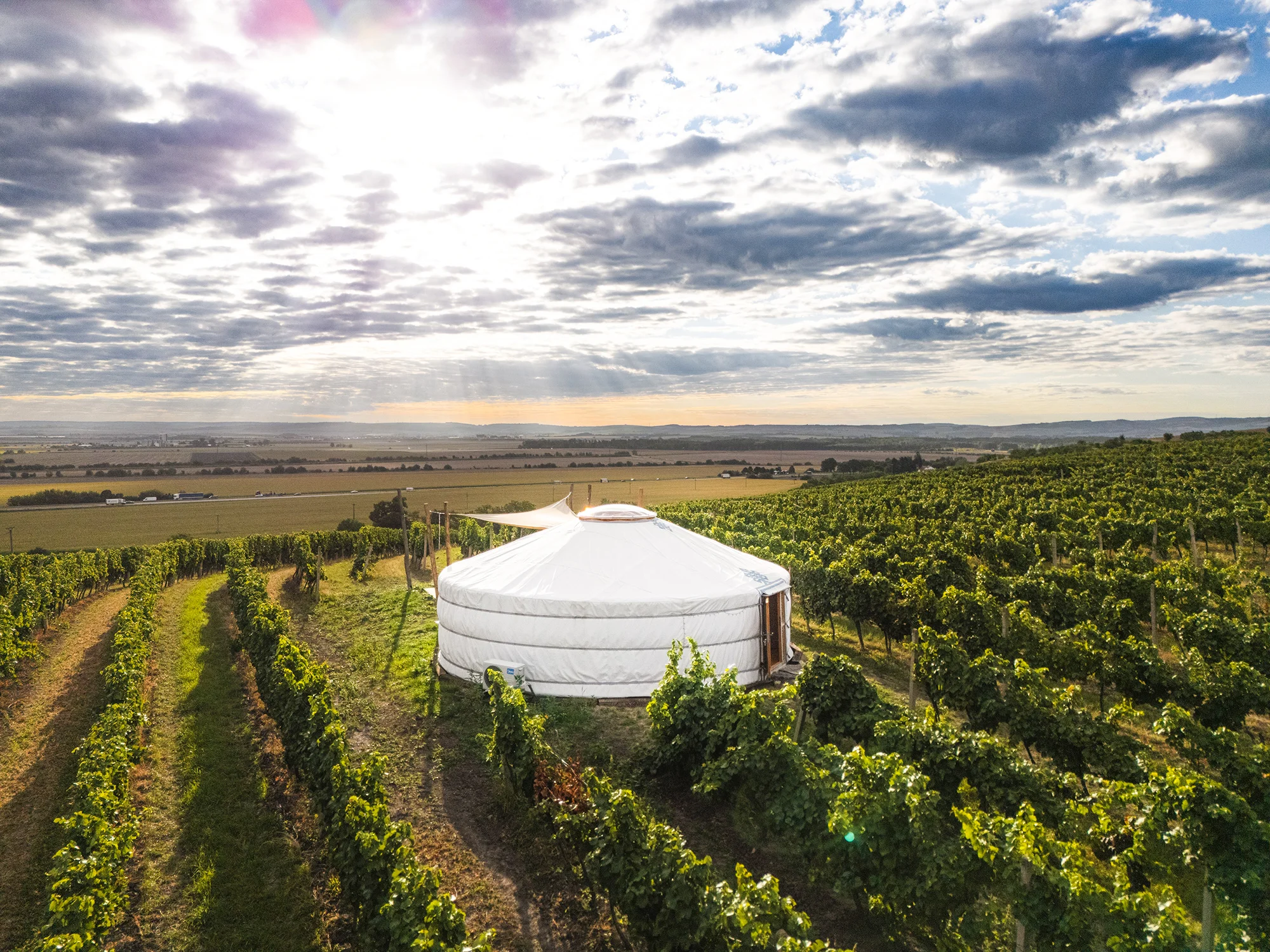 Pobyt na jižní Moravě: vybavené jurty uprostřed vinice s terasou a ohništěm