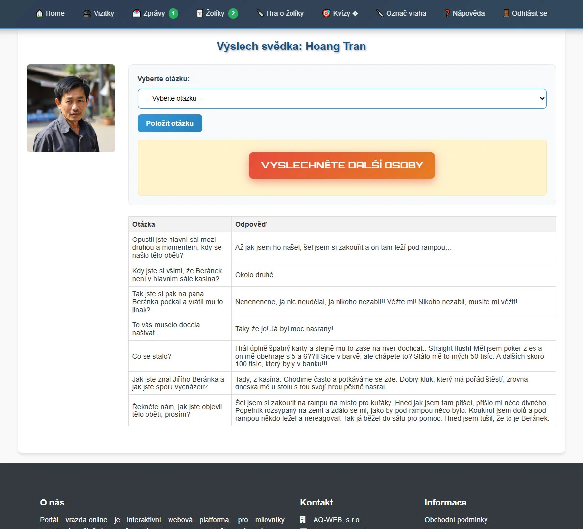 Online detektivní hra Vražda v kasinu: intuitivní rozhraní, neomezený čas i počet hráčů