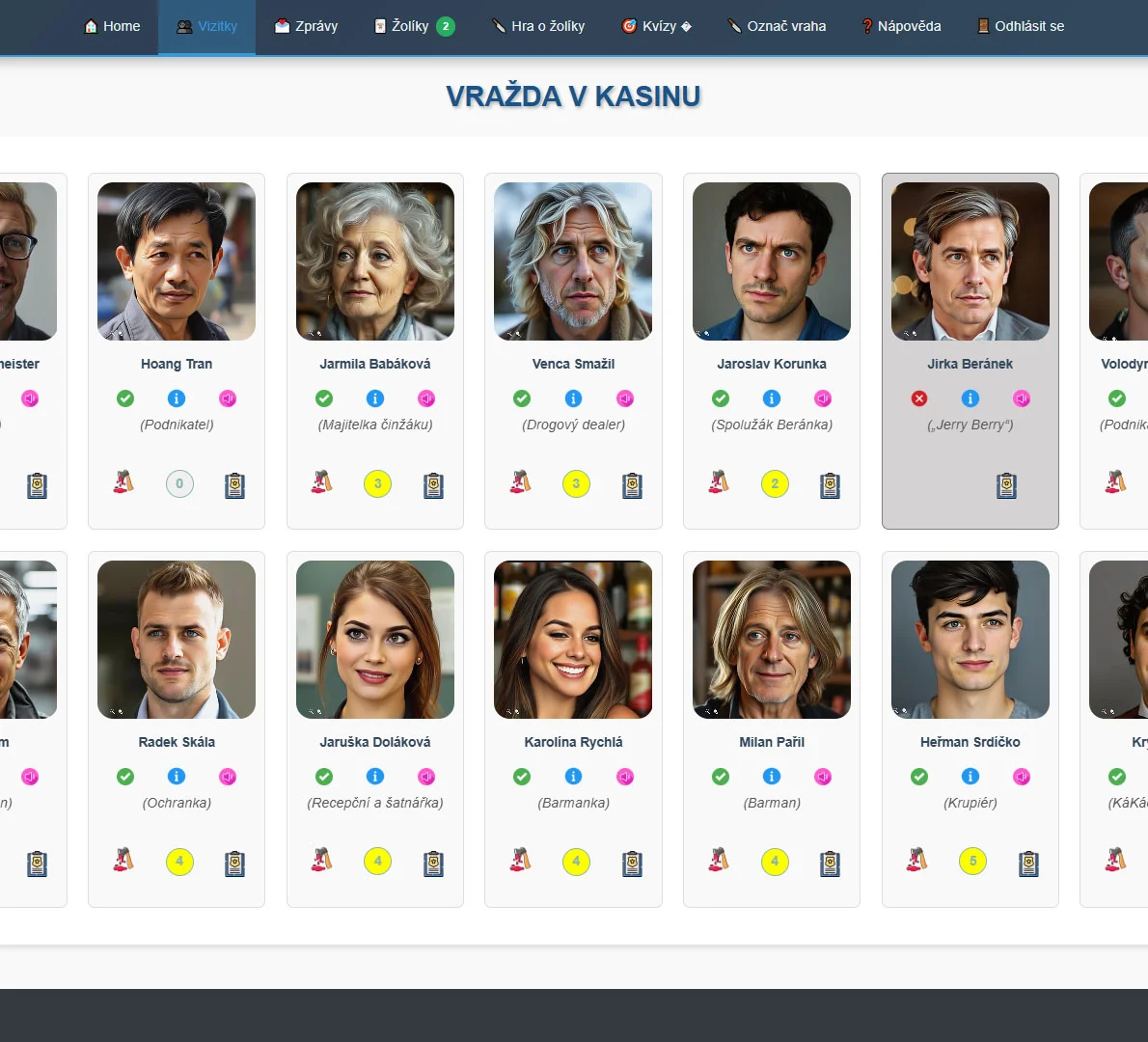 Online detektivní hra Vražda v kasinu: intuitivní rozhraní, neomezený čas i počet hráčů