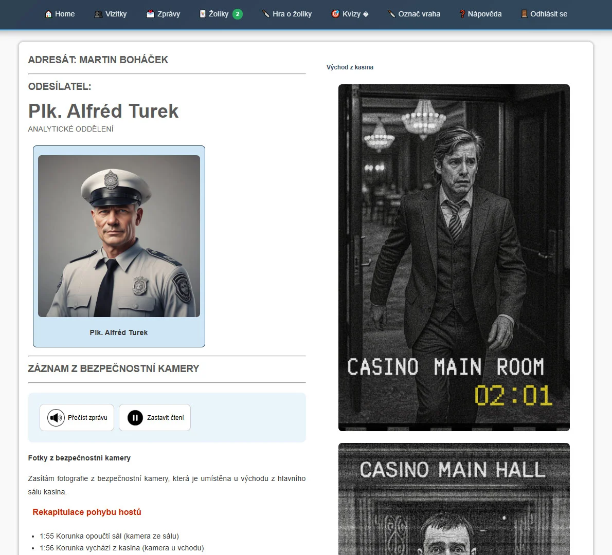 Online detektivní hra Vražda v kasinu: intuitivní rozhraní, neomezený čas i počet hráčů