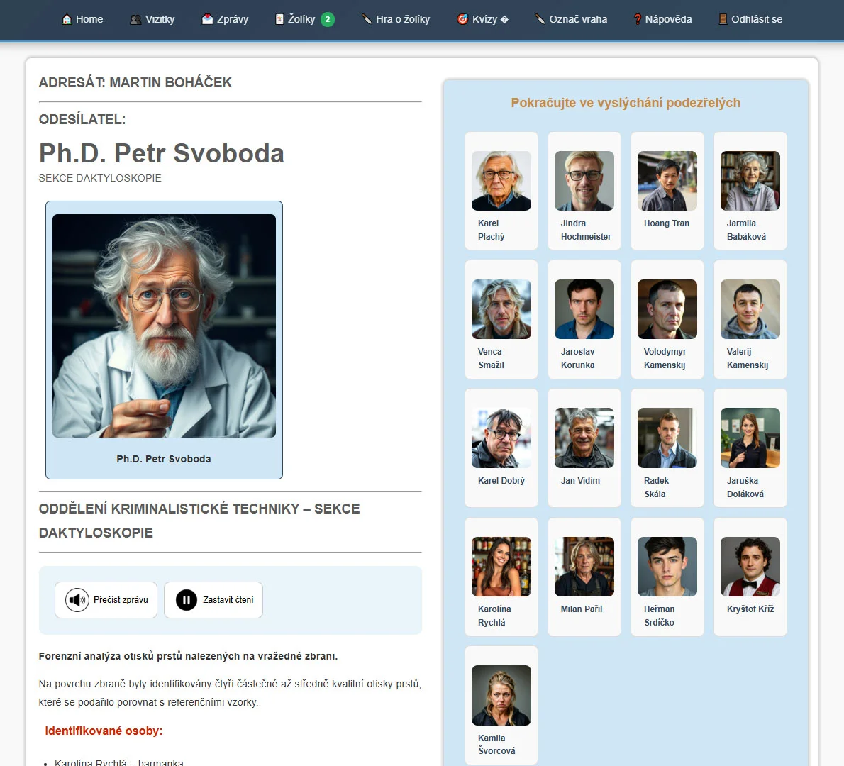 Online detektivní hra Vražda v kasinu: intuitivní rozhraní, neomezený čas i počet hráčů