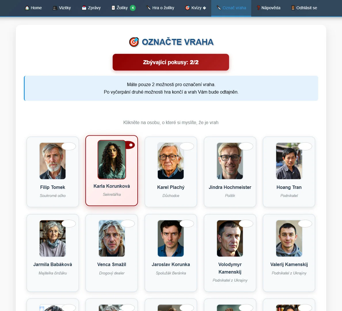 Online detektivní hra Vražda v kasinu: intuitivní rozhraní, neomezený čas i počet hráčů