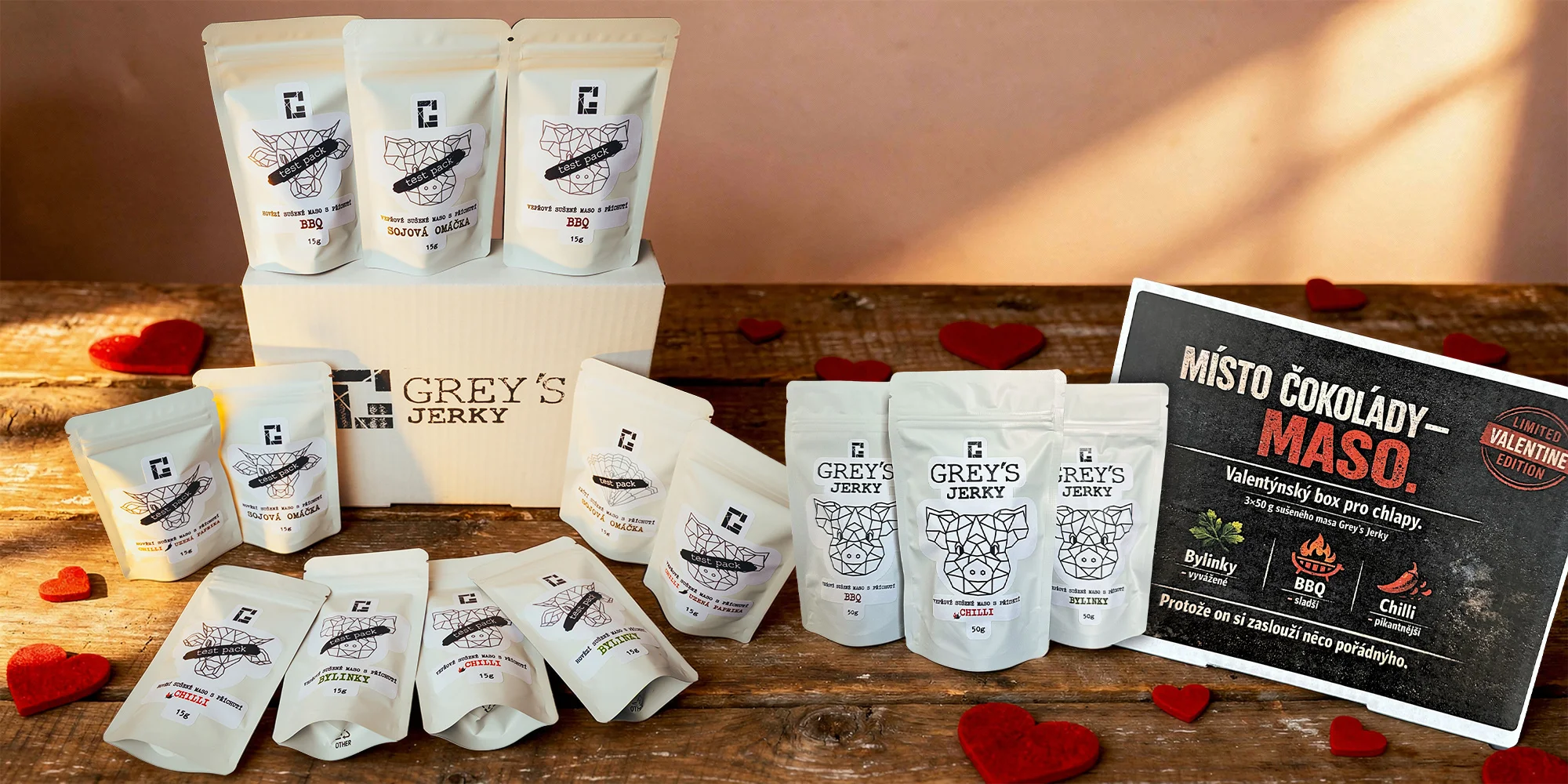 Vepřové, hovězí i krůtí jerky, 11 balíčků + 50 g navíc