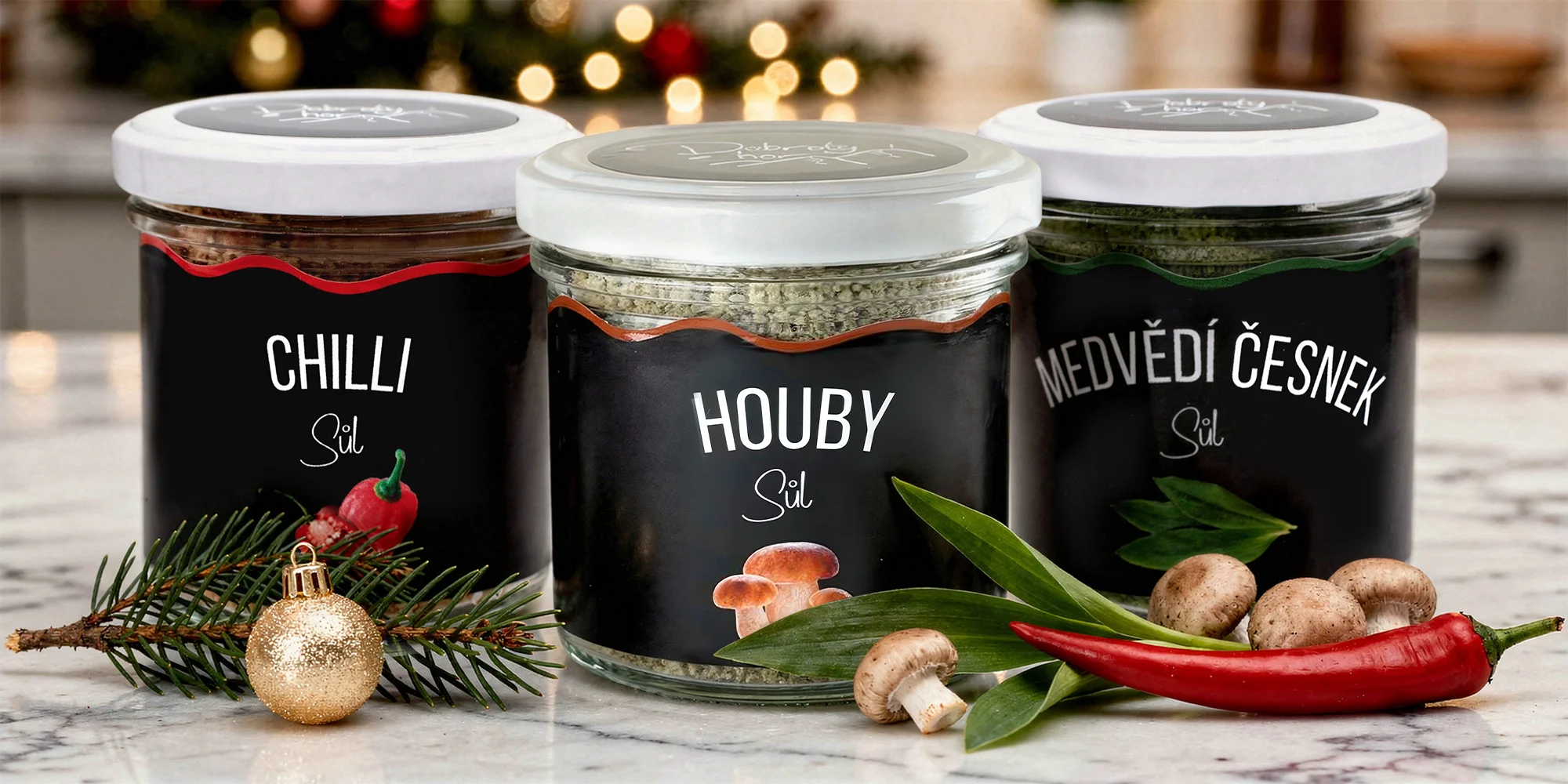 Mořská sůl s chilli, houbami i medvědím česnekem