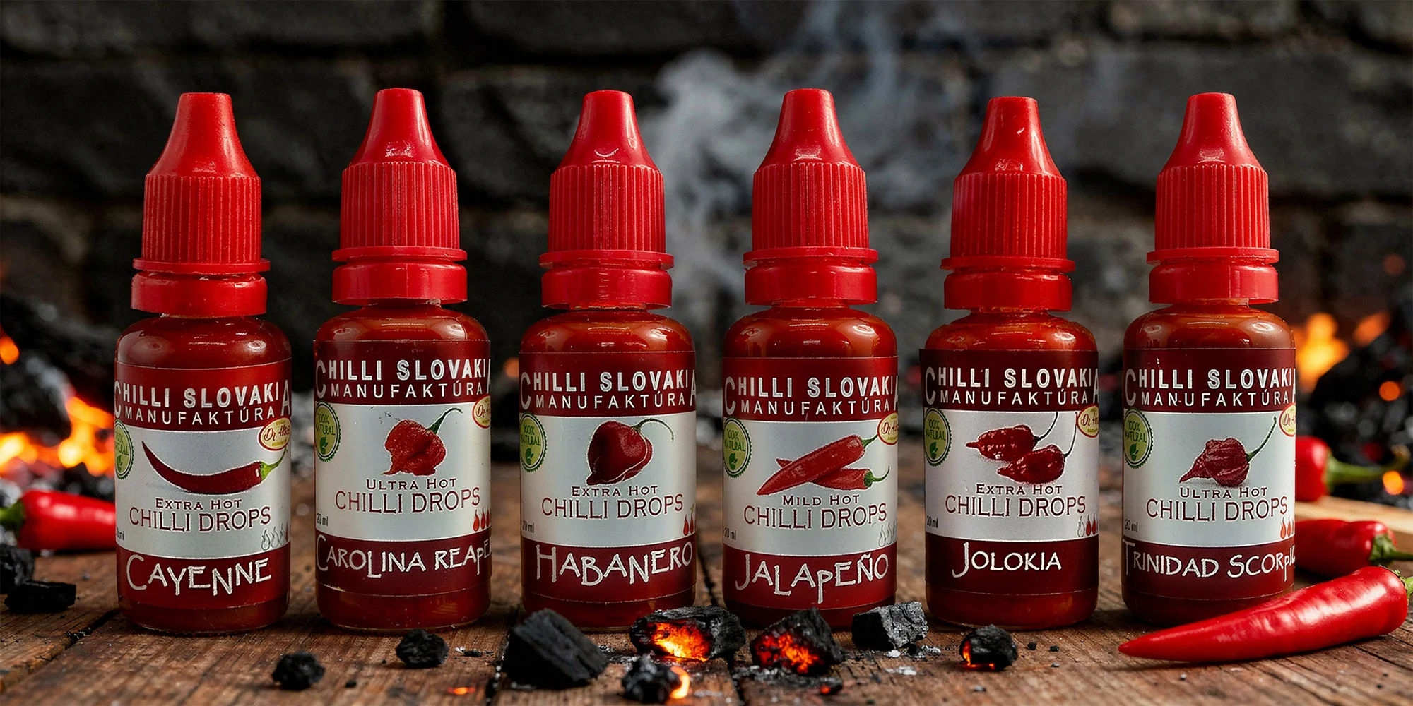 100% raw chilli kapky: různé druhy a pálivosti