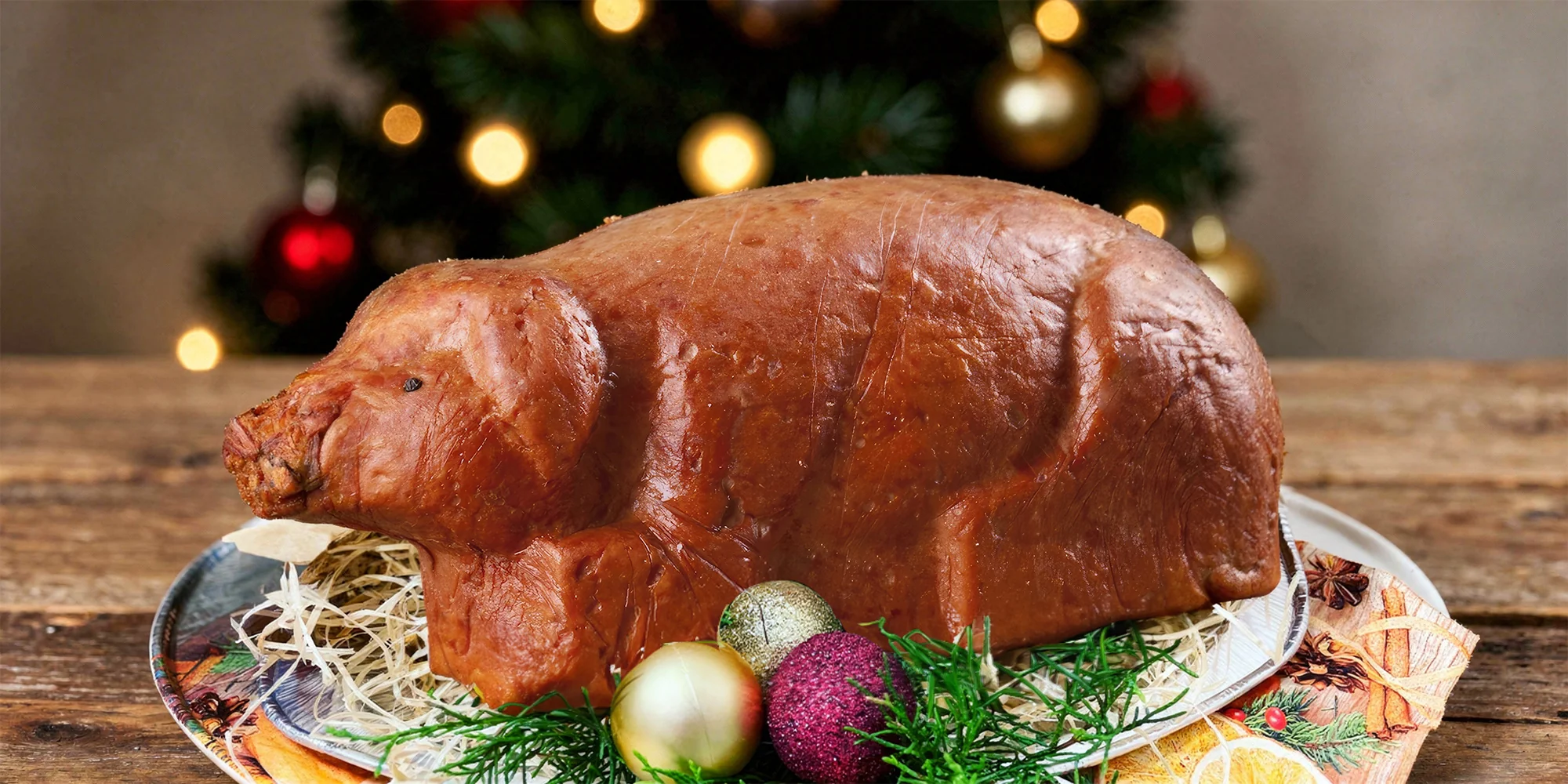 Jemně zauzená šunka ve tvaru selátka o váze 2,70 kg