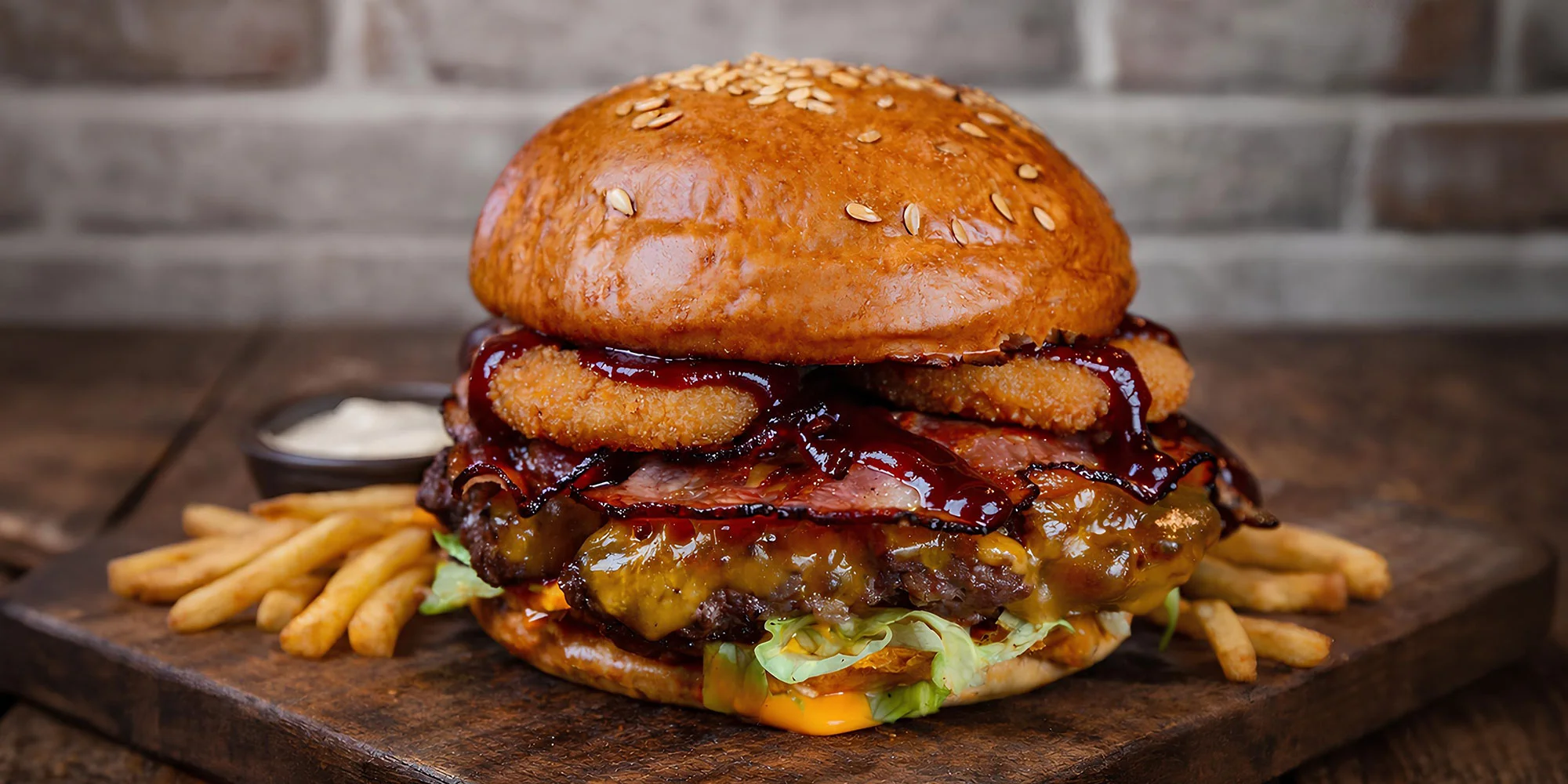 Burger podle výběru, hranolky a omáčka