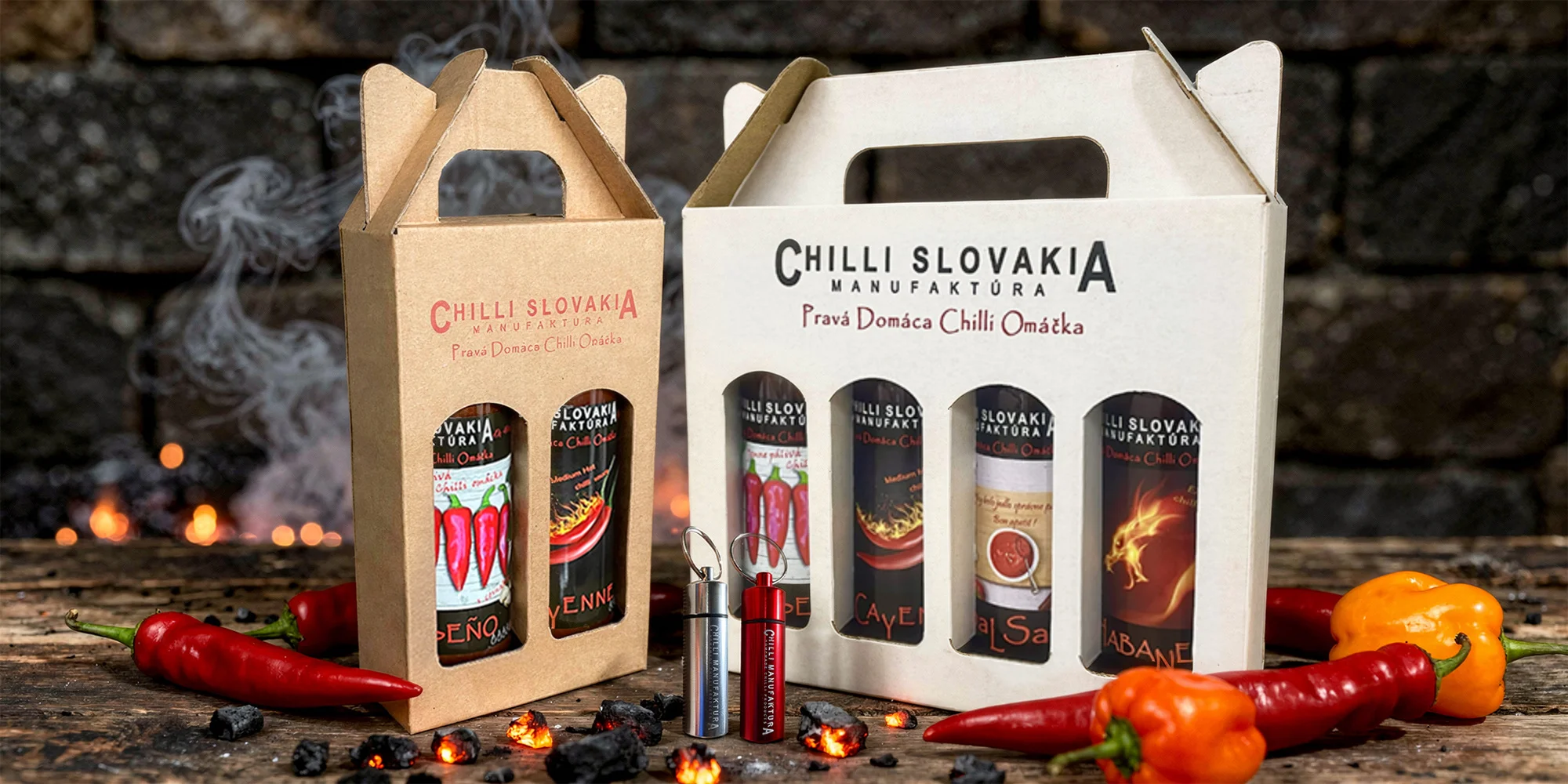 Chilli klíčenky i dárkové sety s pikantními omáčkami