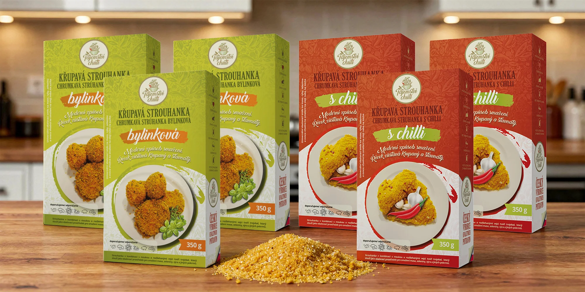 3 balení strouhanek s chilli, bylinkami i sezamem