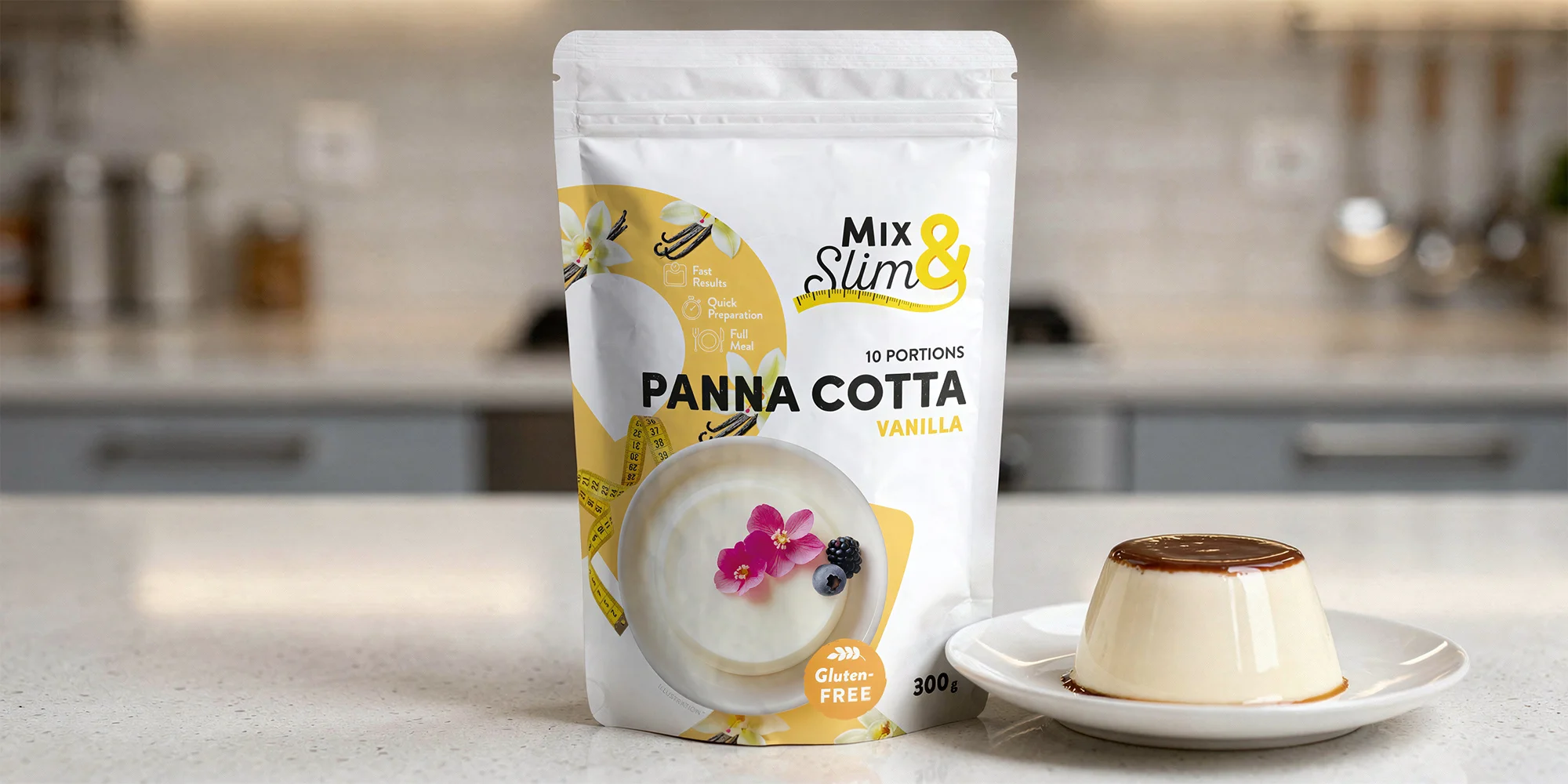 Dietní vanilková panna cotta v prášku
