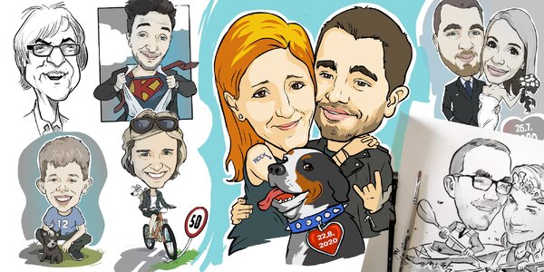 Karikatura podle fotky: kresba 
tuší i digitální