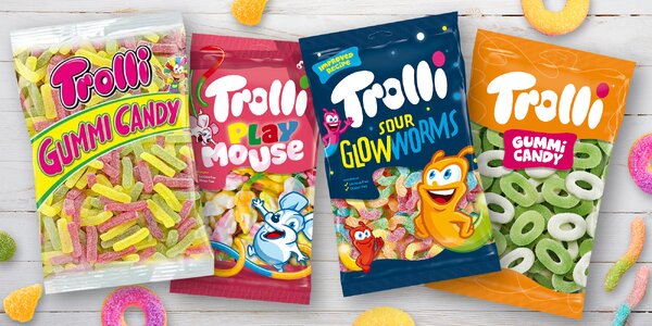 Trolli želatinové bonbony: 
kyselé kroužky i medvídci