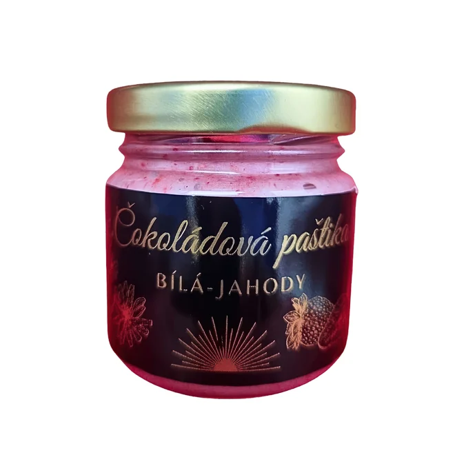 Čokoládová paštika bílá 28 % s jahodami a čekankovým sirupem, 100 g