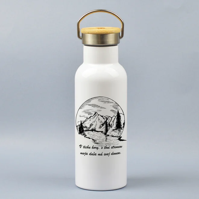 500 ml Turistická termofľaša "V tichu hory, v tôni stromov moja duša má svoj domov"