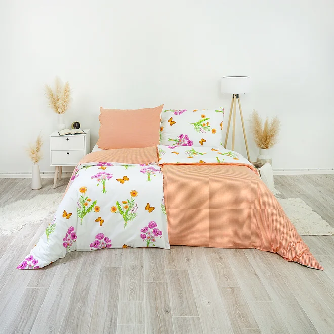 Bavlněné povlečení/knoflík - Jaro oranžové