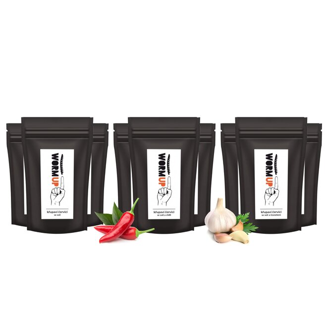 9x křupaví červíci mix příchutí (à 20 g)