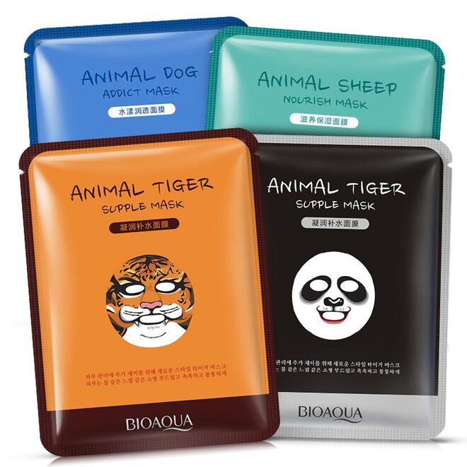 4 x pleťová maska Bioaqua - Panda, Tiger, Sheep a Dog 30 g