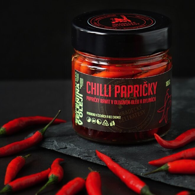 Chilli papričky v olivovém oleji, 180 g
