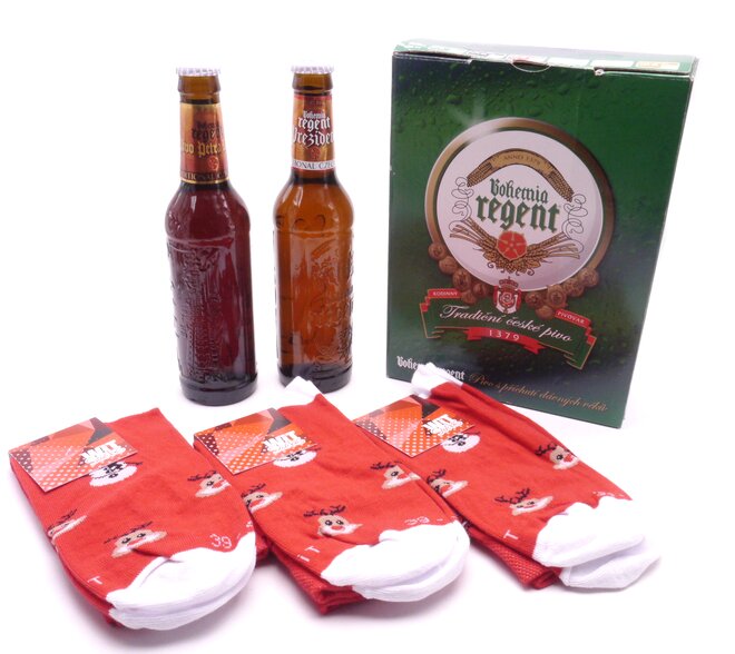 2x pivo + 3 páry ponožek Vánoce