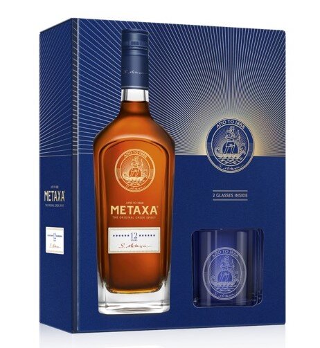Metaxa 12* (700 ml) v dárkovém balení se 2 skleničkami